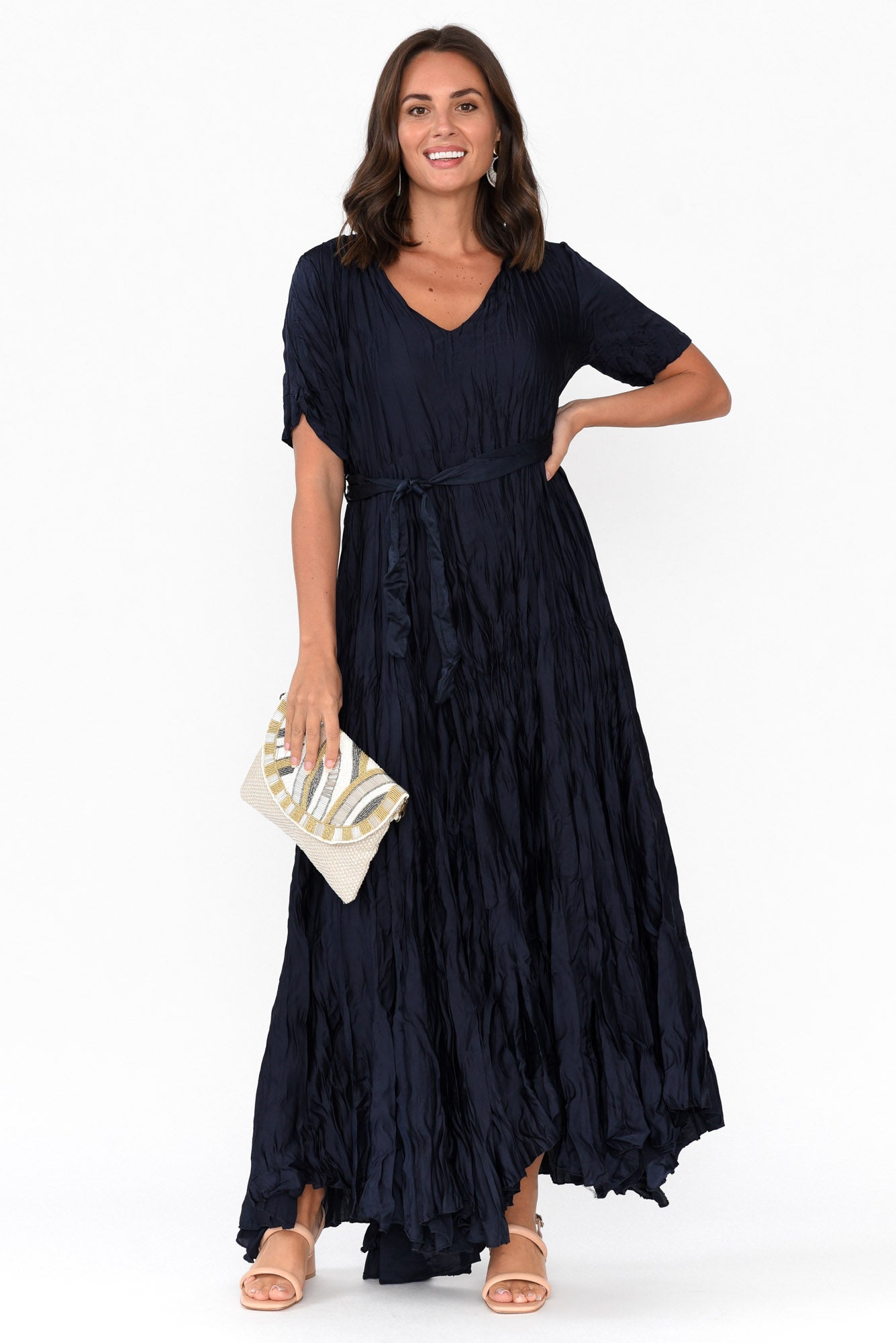 Bernice Navy Gloss Crinkle Dress