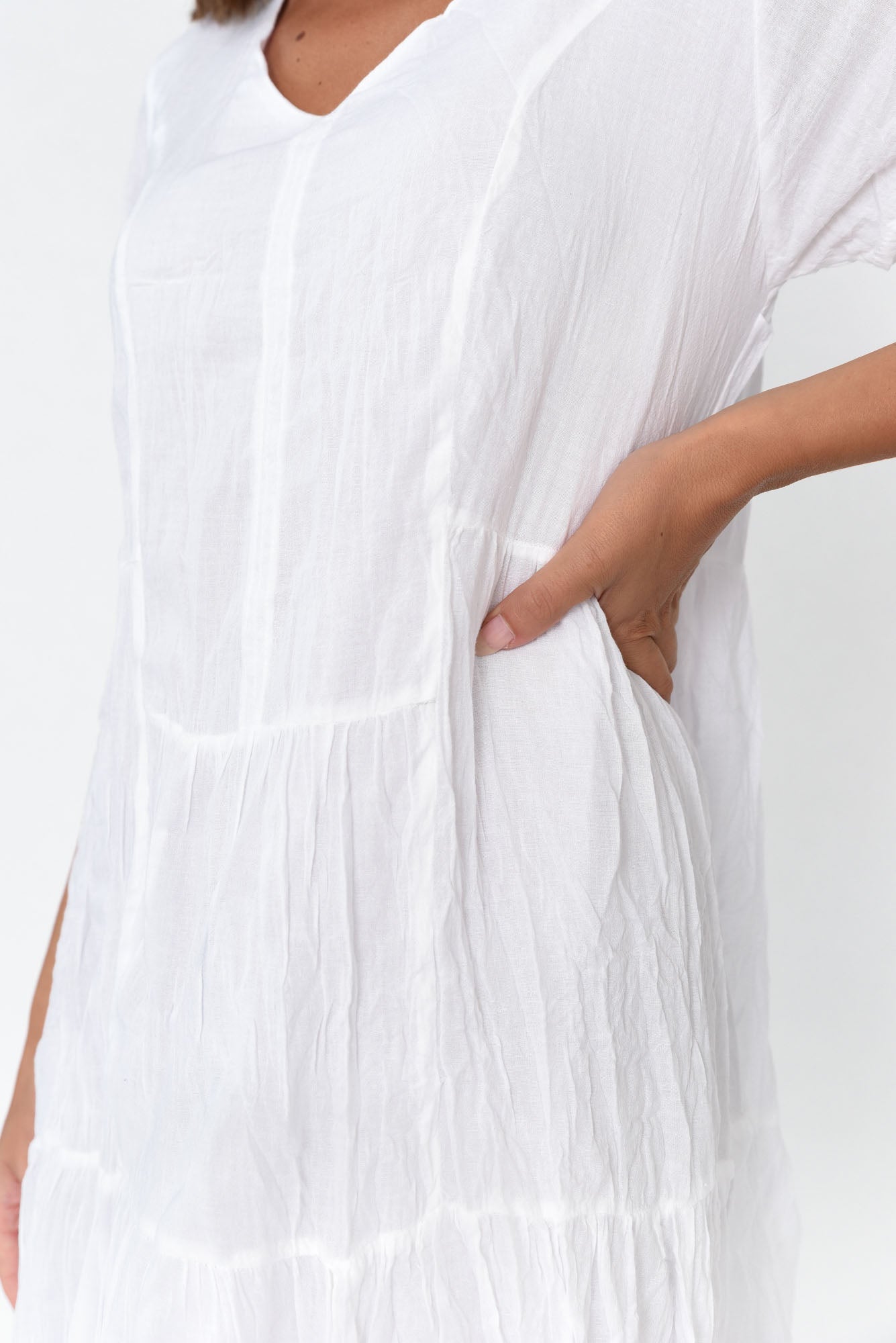 Carmen White Crinkle Cotton Dress