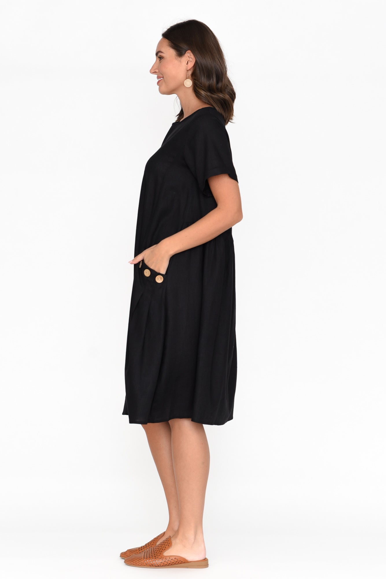 Tyreke Black Linen Cotton Pocket Dress