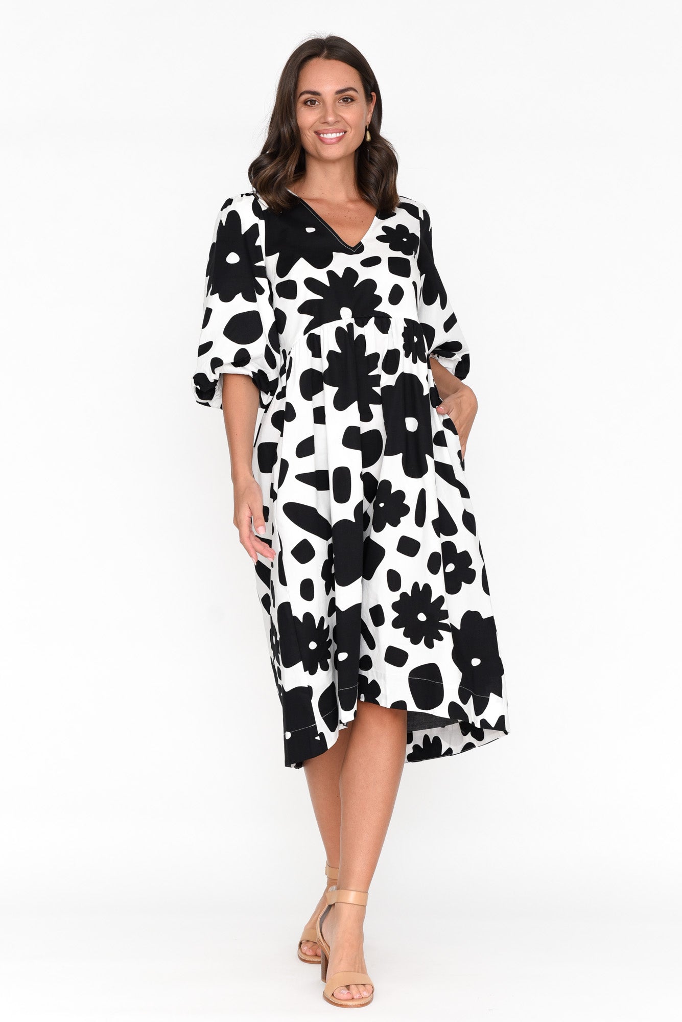 Darla Black Flower Cotton Poplin Dress