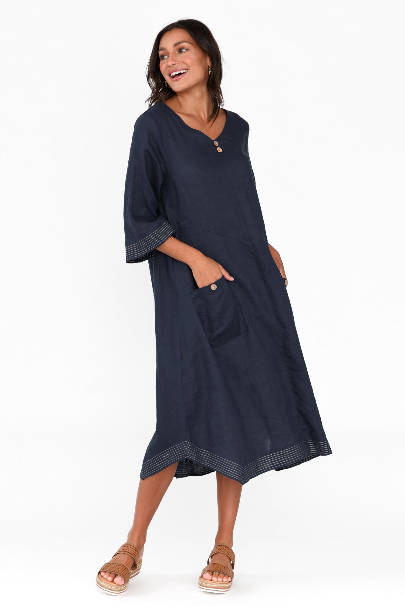 Lolita Navy Linen Pocket Dress