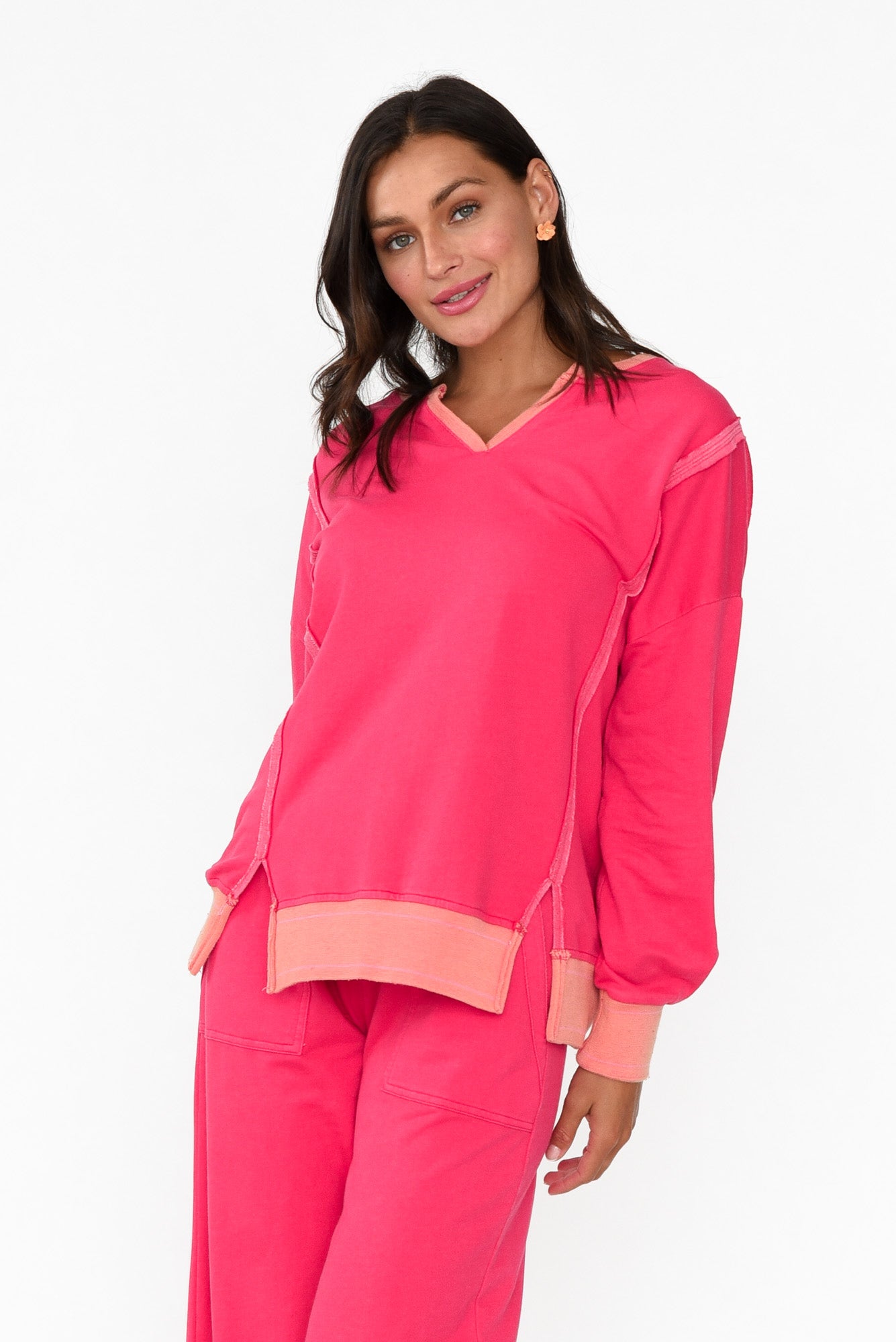 Linnea Hot Pink V Split Jumper