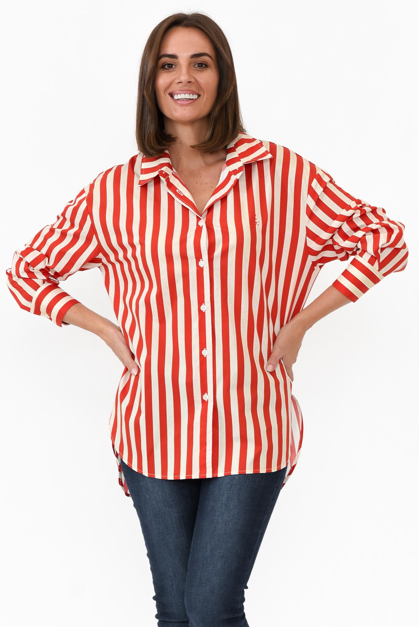 Presley Red Stripe Cotton Poplin Shirt