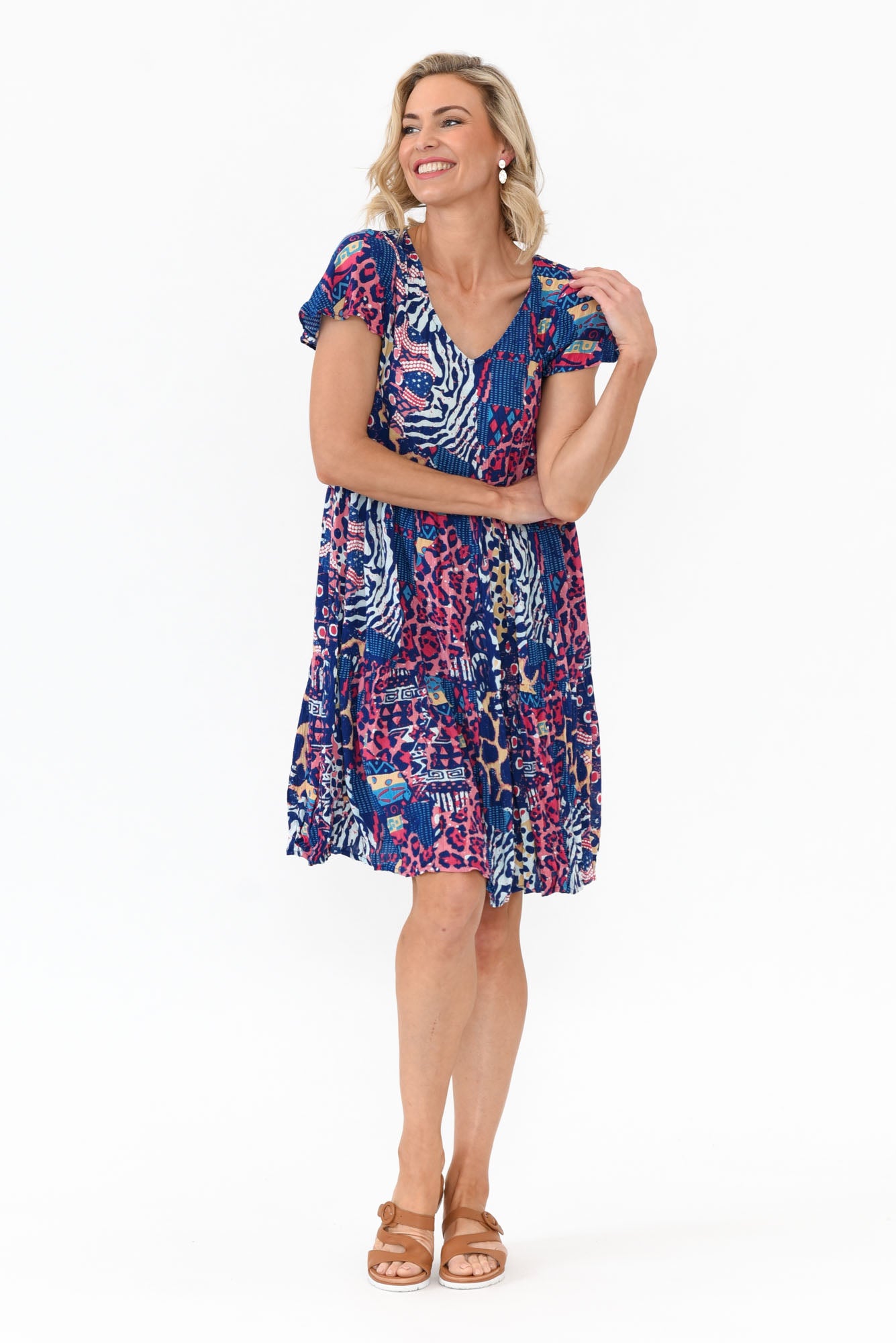 Azalea Navy Animal Crinkle Dress