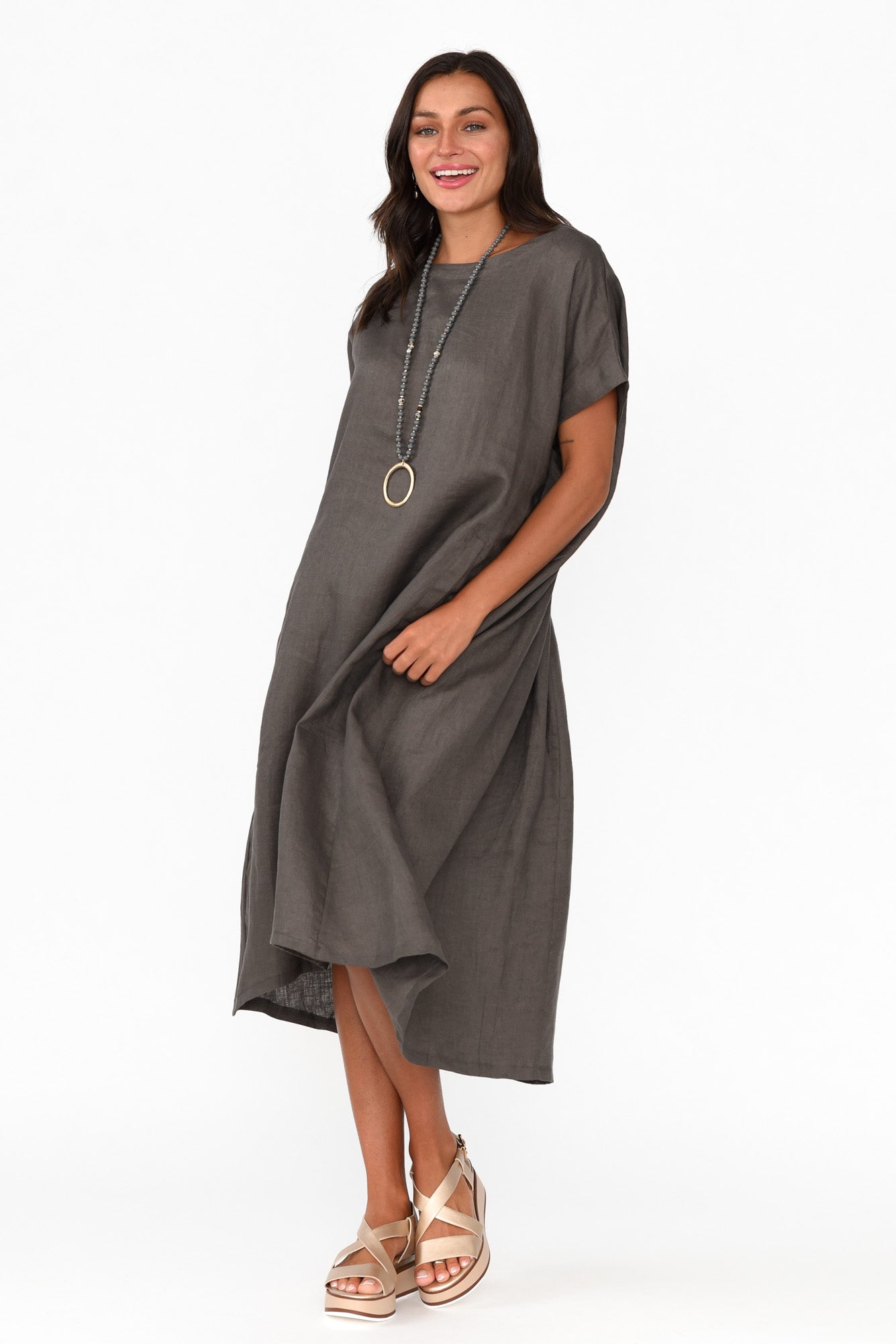 Zeffie Charcoal Linen Pocket Dress