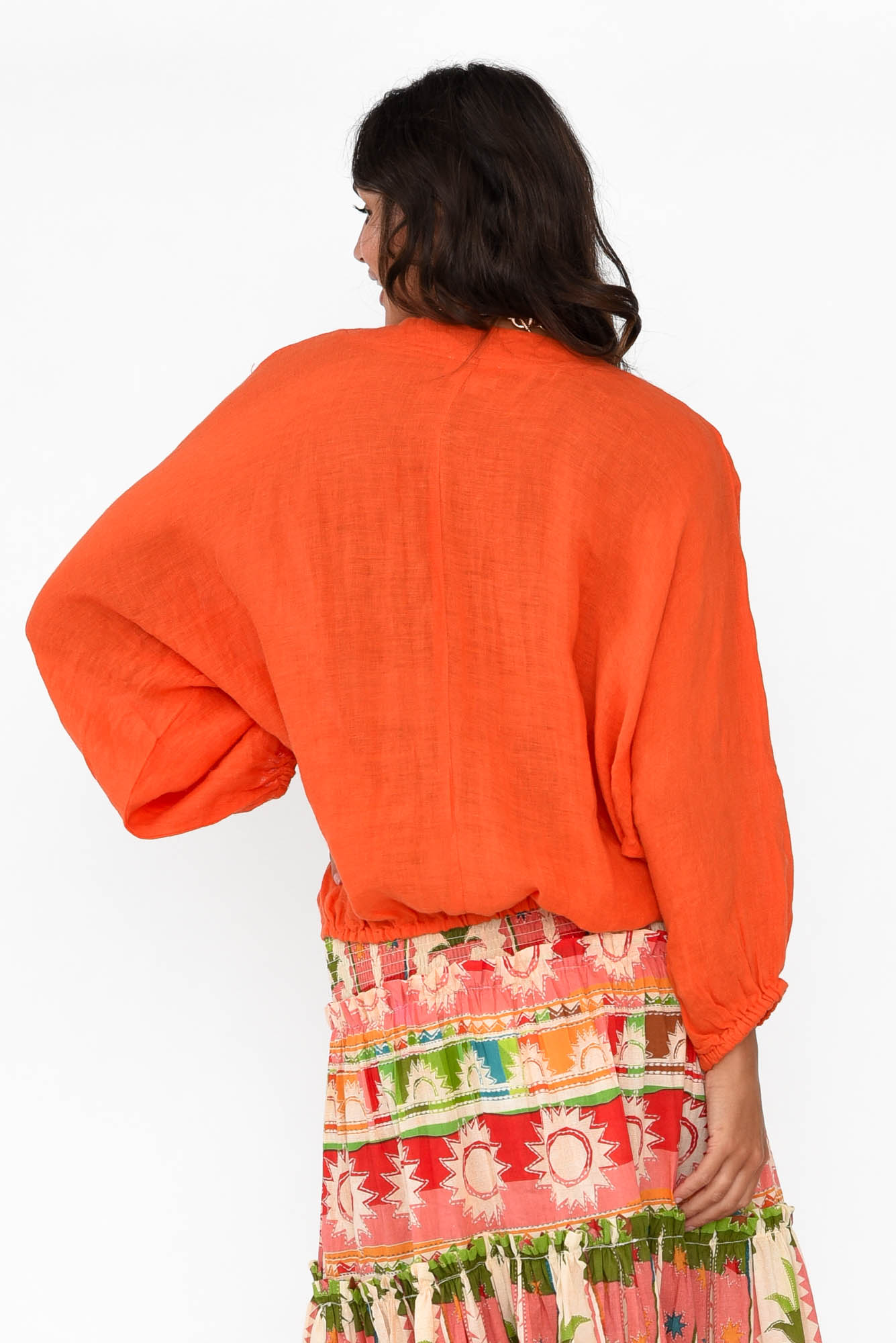 Happy Hour Orange Linen Drawstring Top