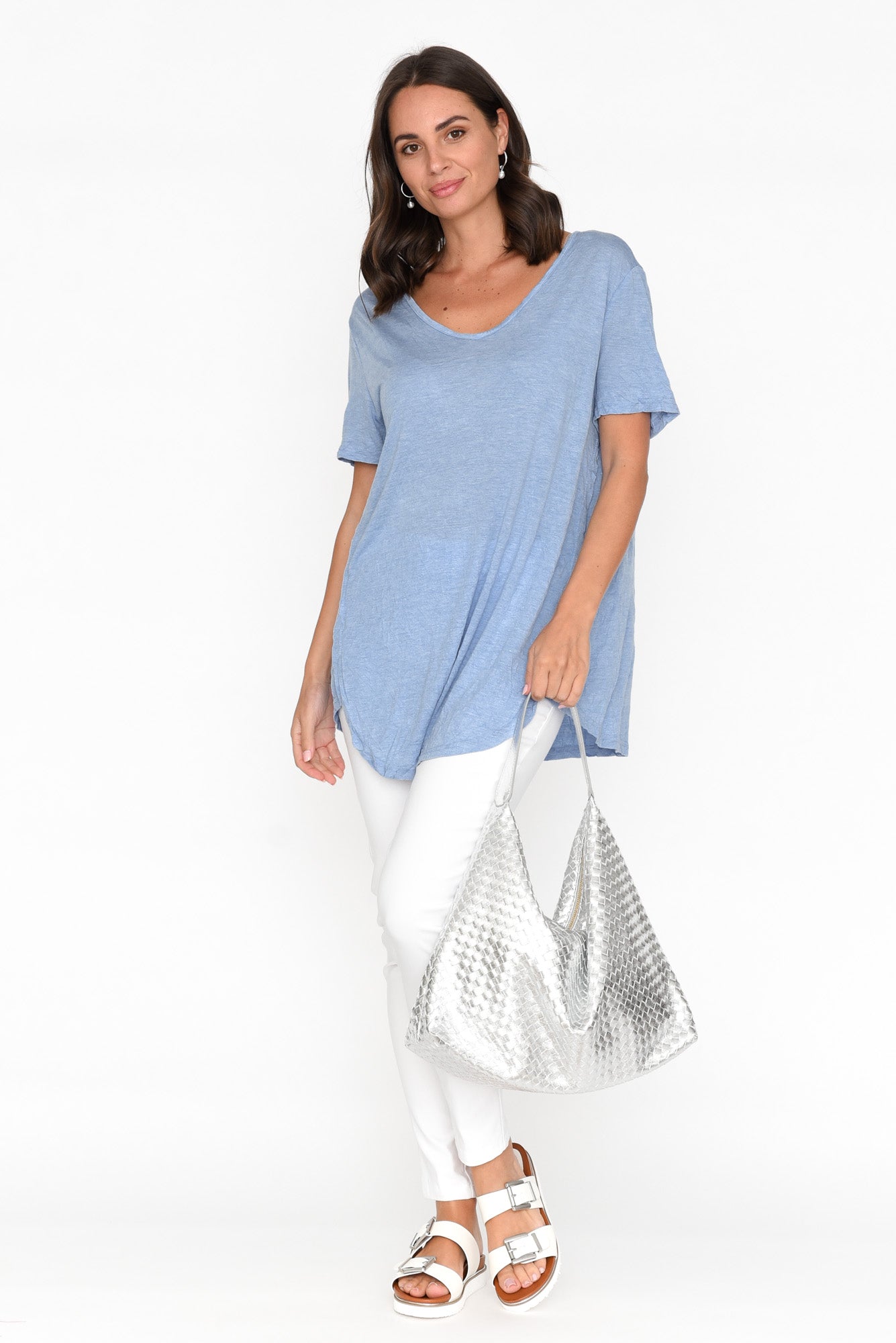 Moira Blue Crinkle Cotton Tee