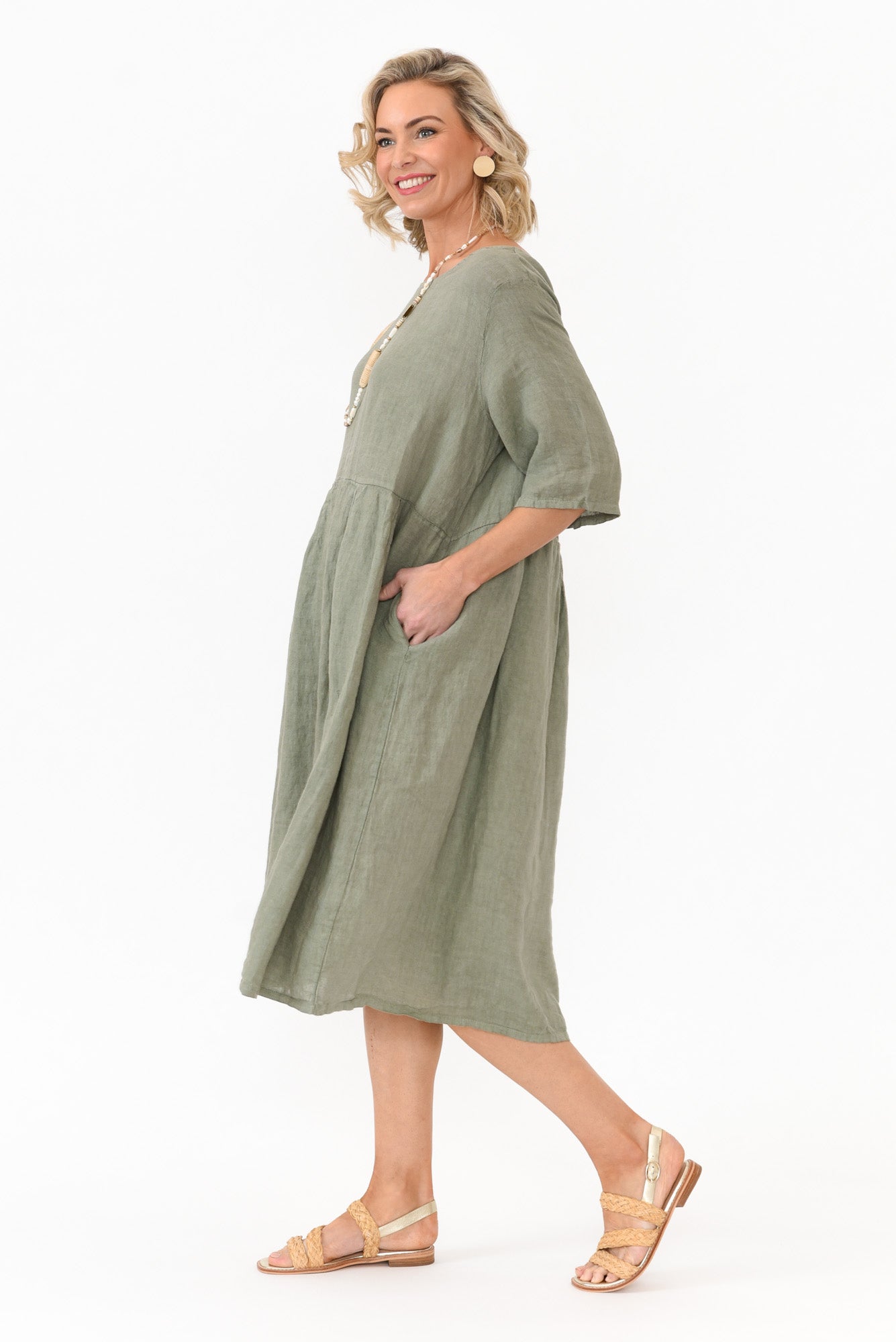 Dexter Khaki Linen Swing Dress
