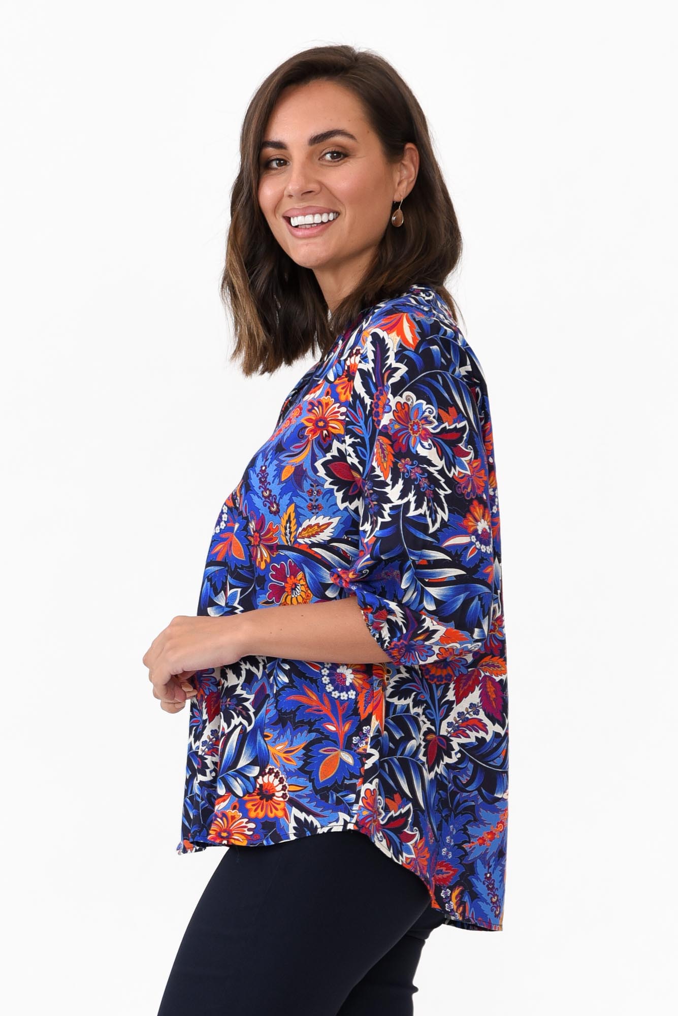 Kimmie Blue Floral Linen Top