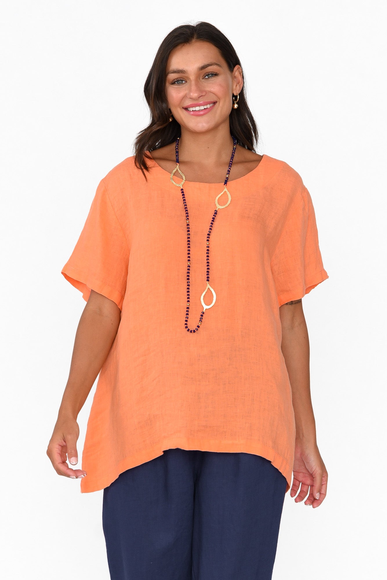 Micah Apricot Linen Scoop Neck Top