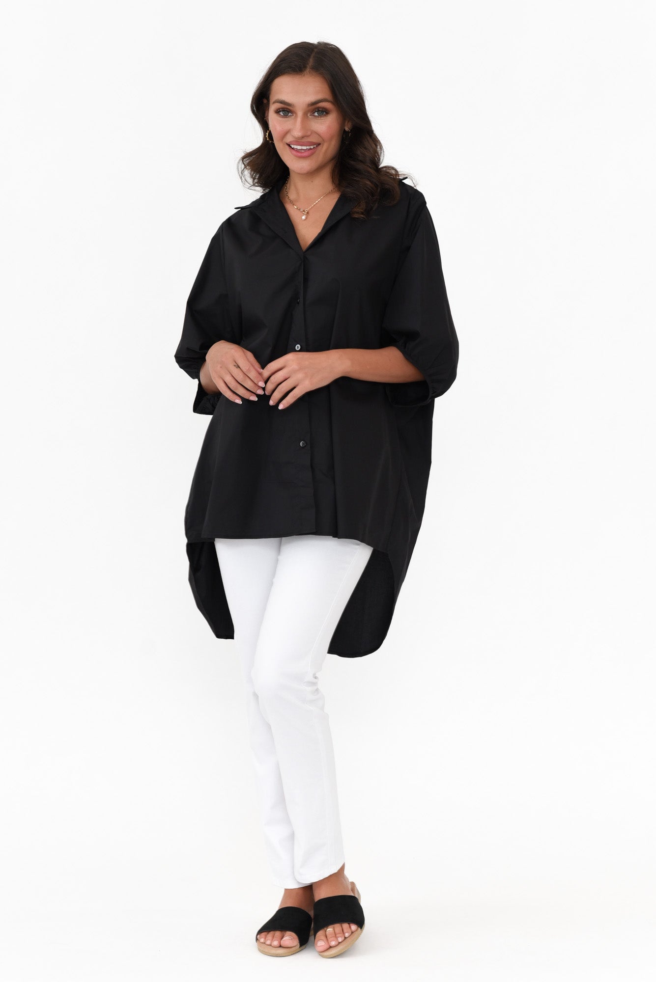 Sadie Black Cotton Tunic Top