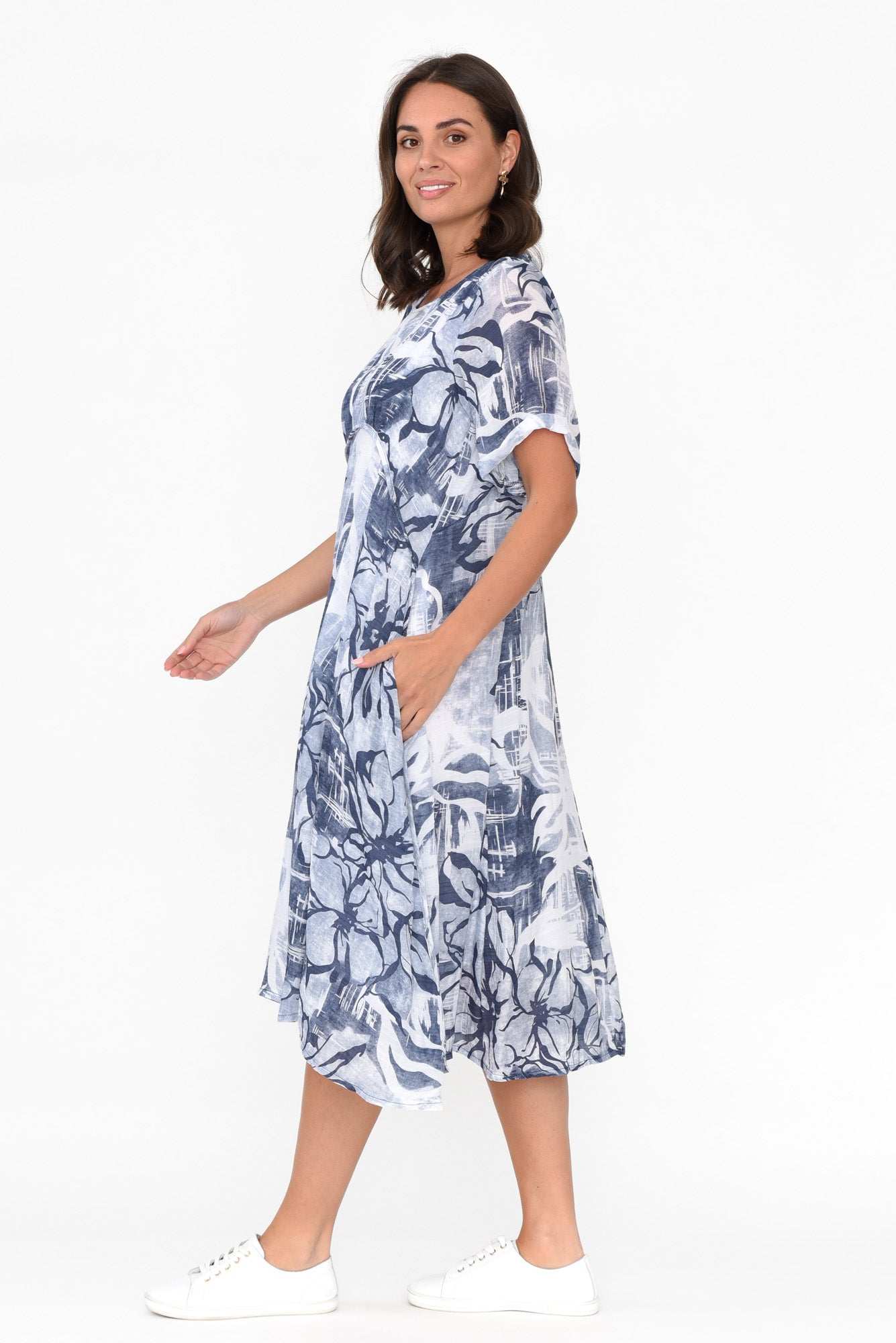 Vanya Navy Floral Cotton Blend Dress