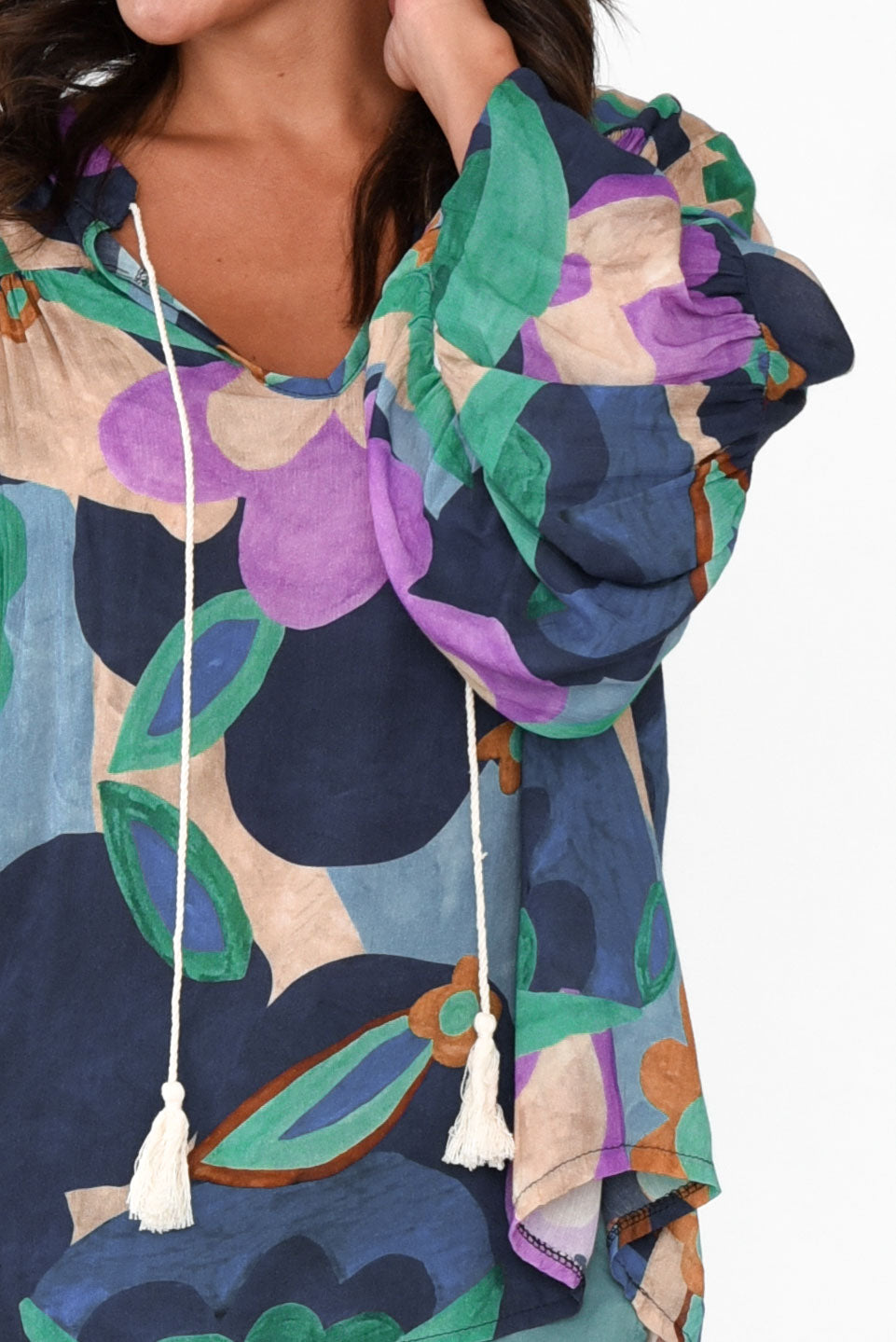 Althea Navy Floral V Neck Top