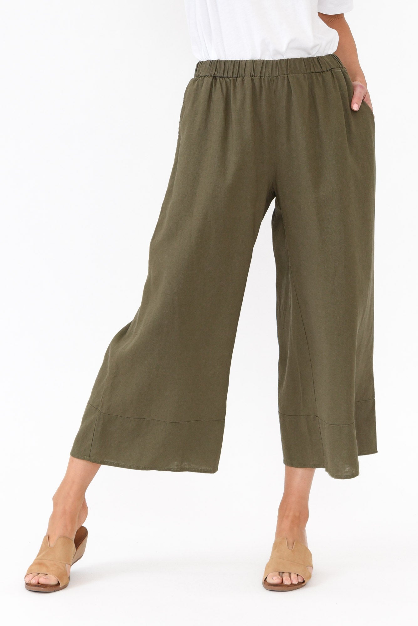 Colleen Khaki Linen Wide Leg Pant