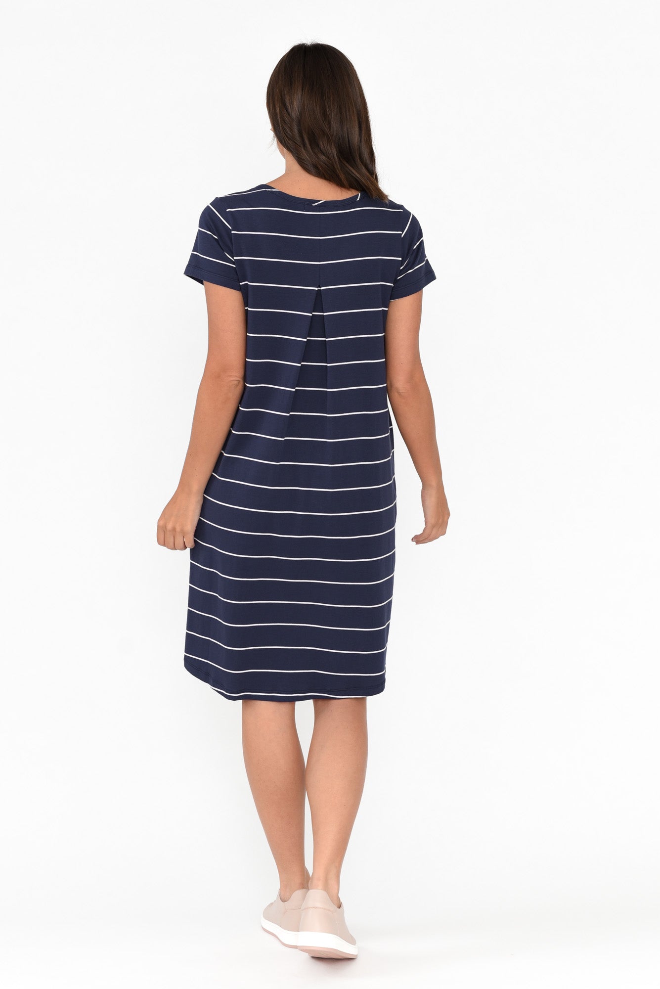 Mandy Navy Pinstripe Cotton Tee Dress