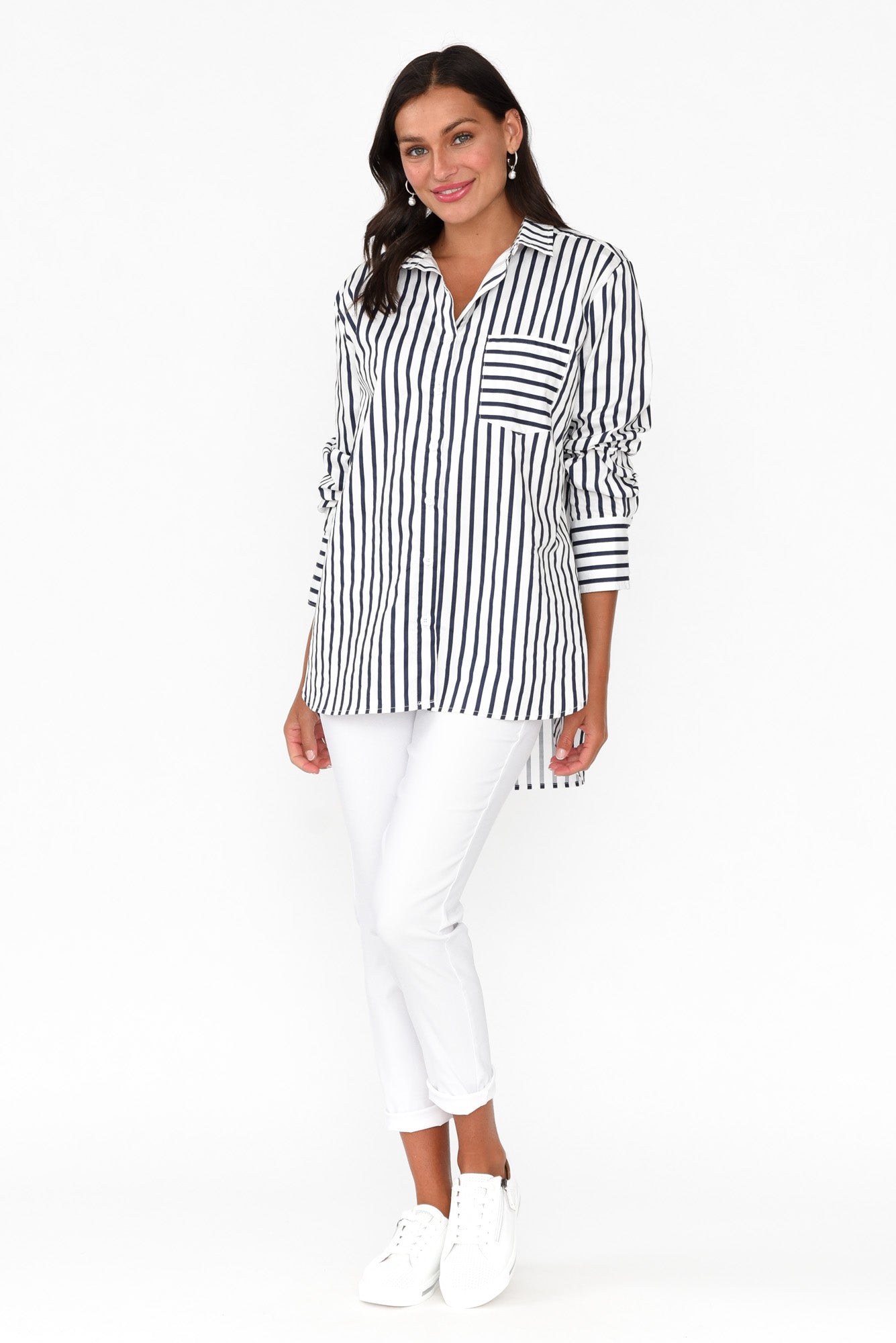 Merril Navy Stripe Cotton Poplin Shirt