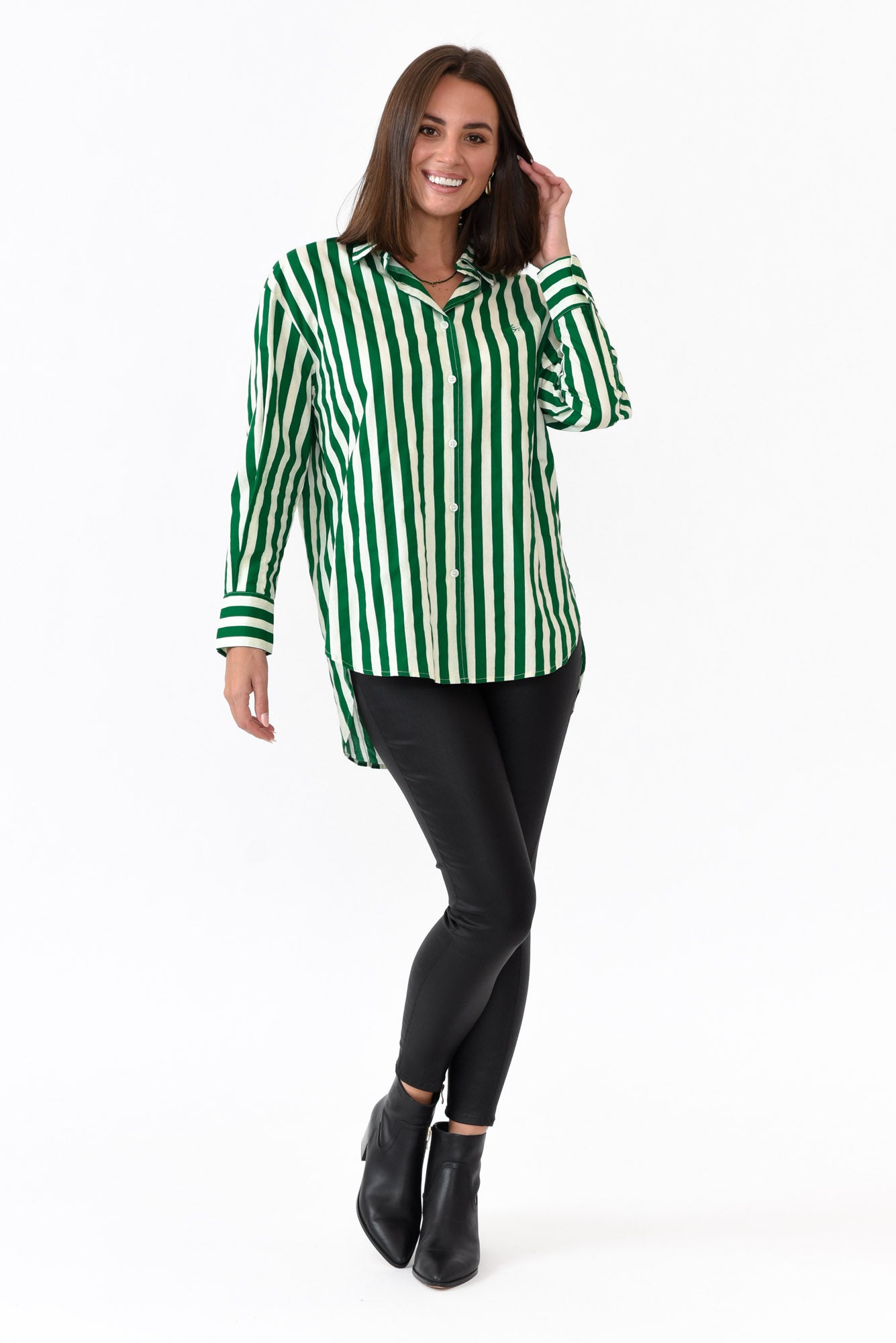 Presley Green Stripe Cotton Poplin Shirt