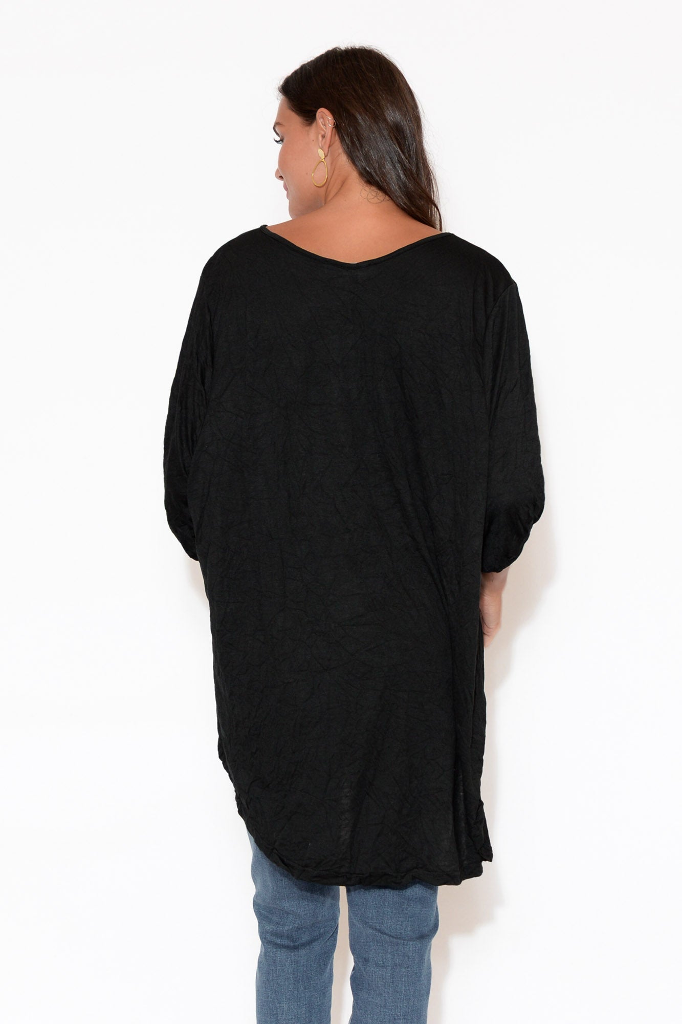 Agnes Black Crinkle Cotton Hi Lo Top