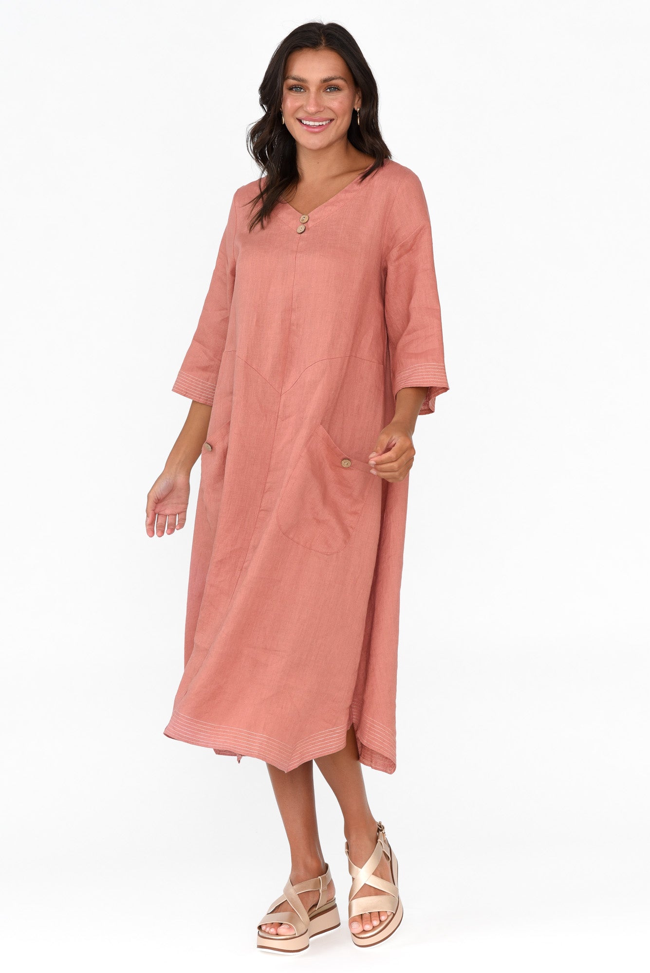 Lolita Rust Linen Pocket Dress