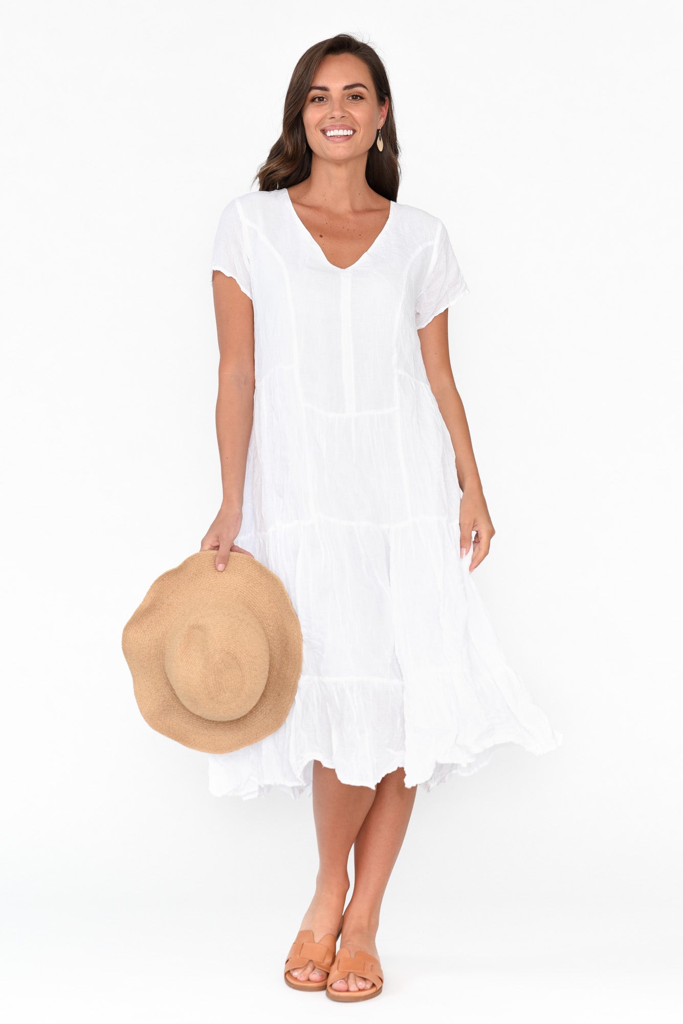 Carmen White Crinkle Cotton Dress
