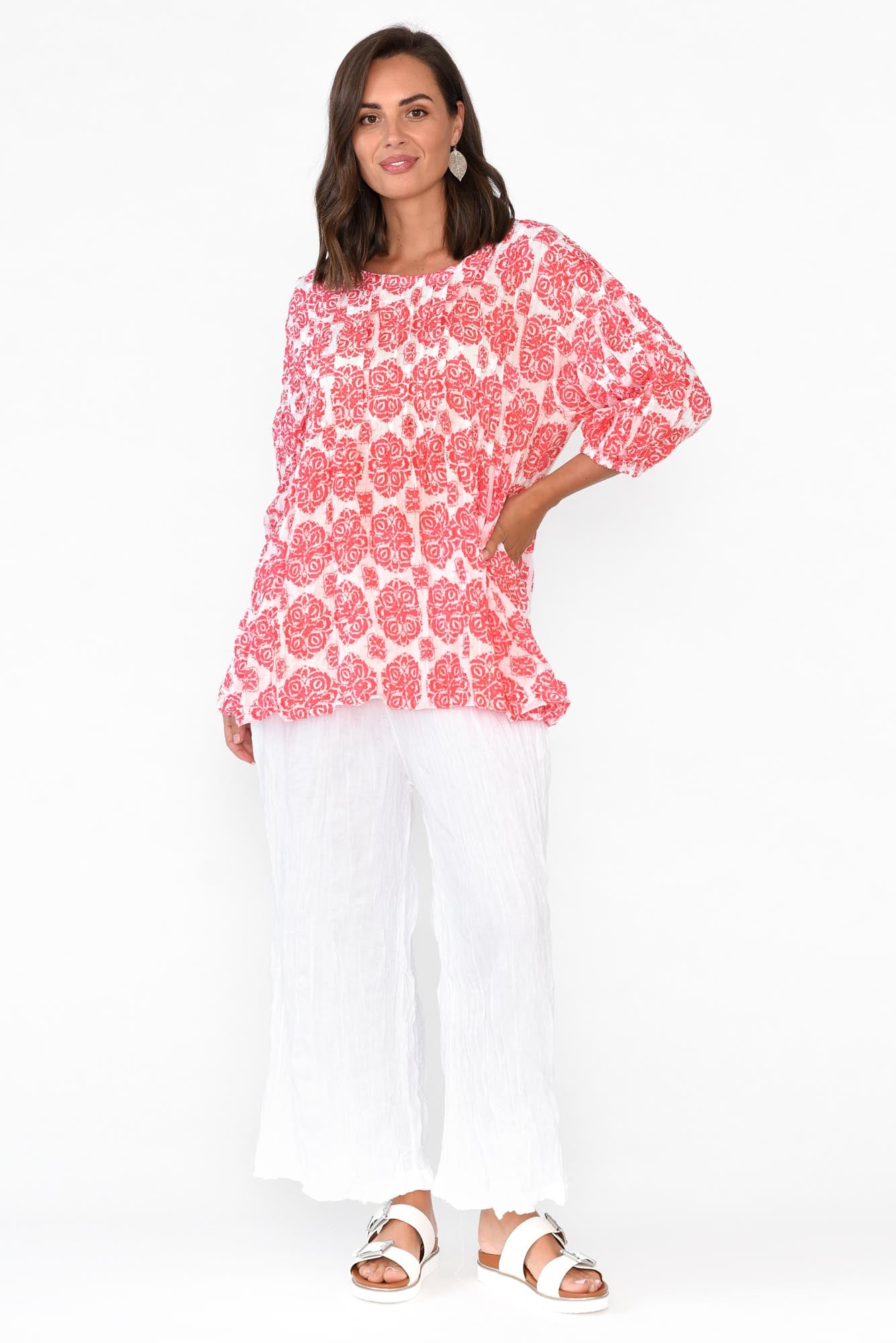 Selma Red Fiesta Crinkle Cotton Top