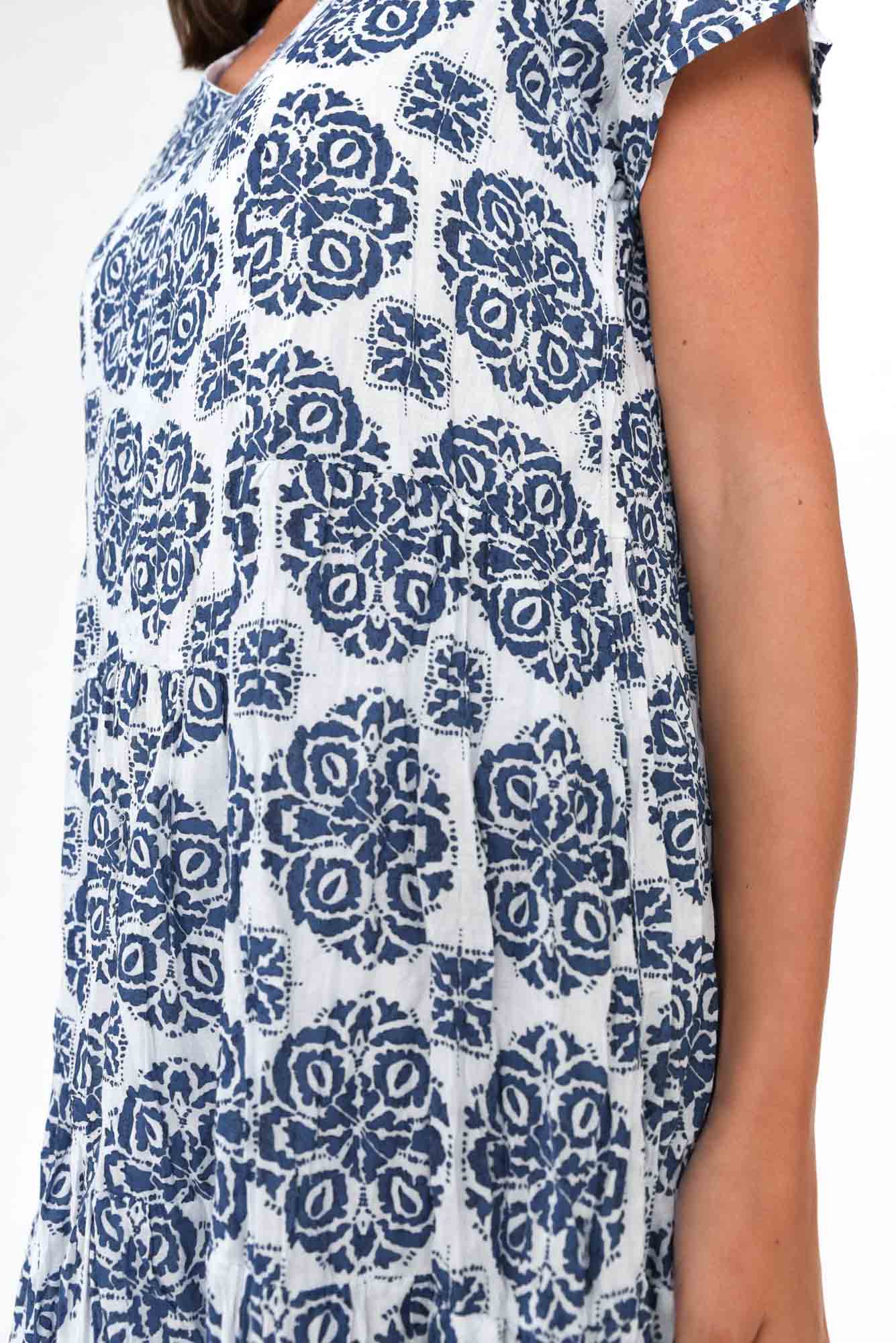 Carmen Navy Fiesta Crinkle Cotton Dress