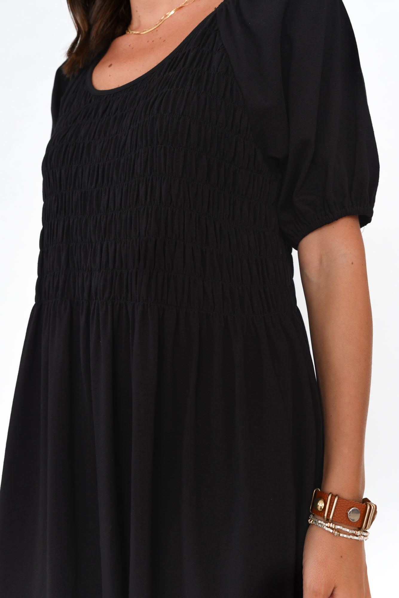 Vancouver Black Cotton Shirred Dress