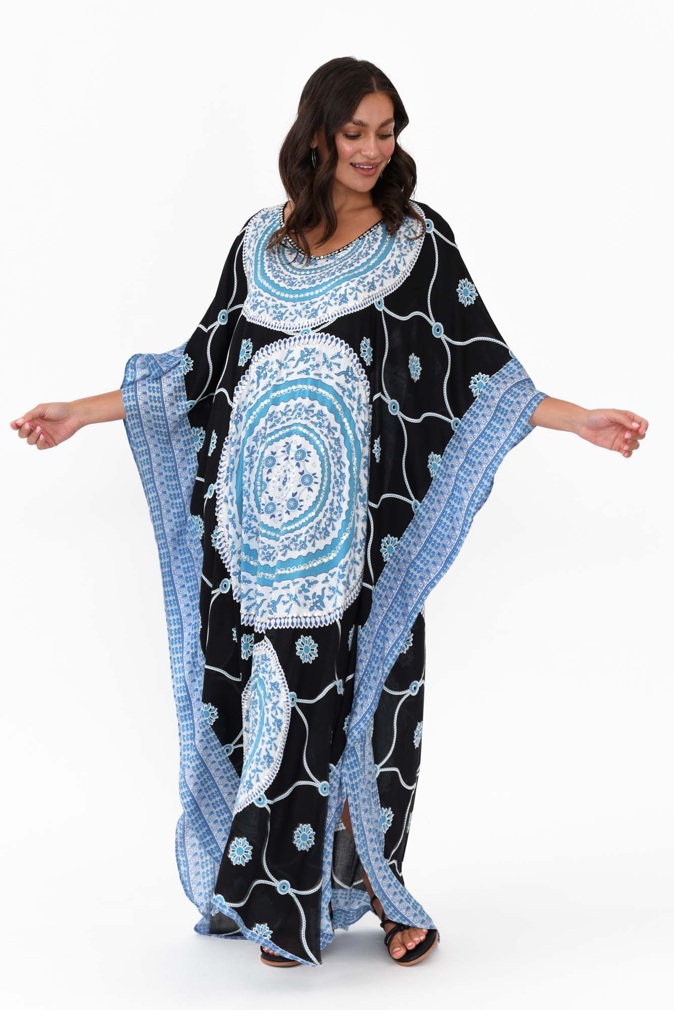 Aqua Sequin Maxi Kaftan