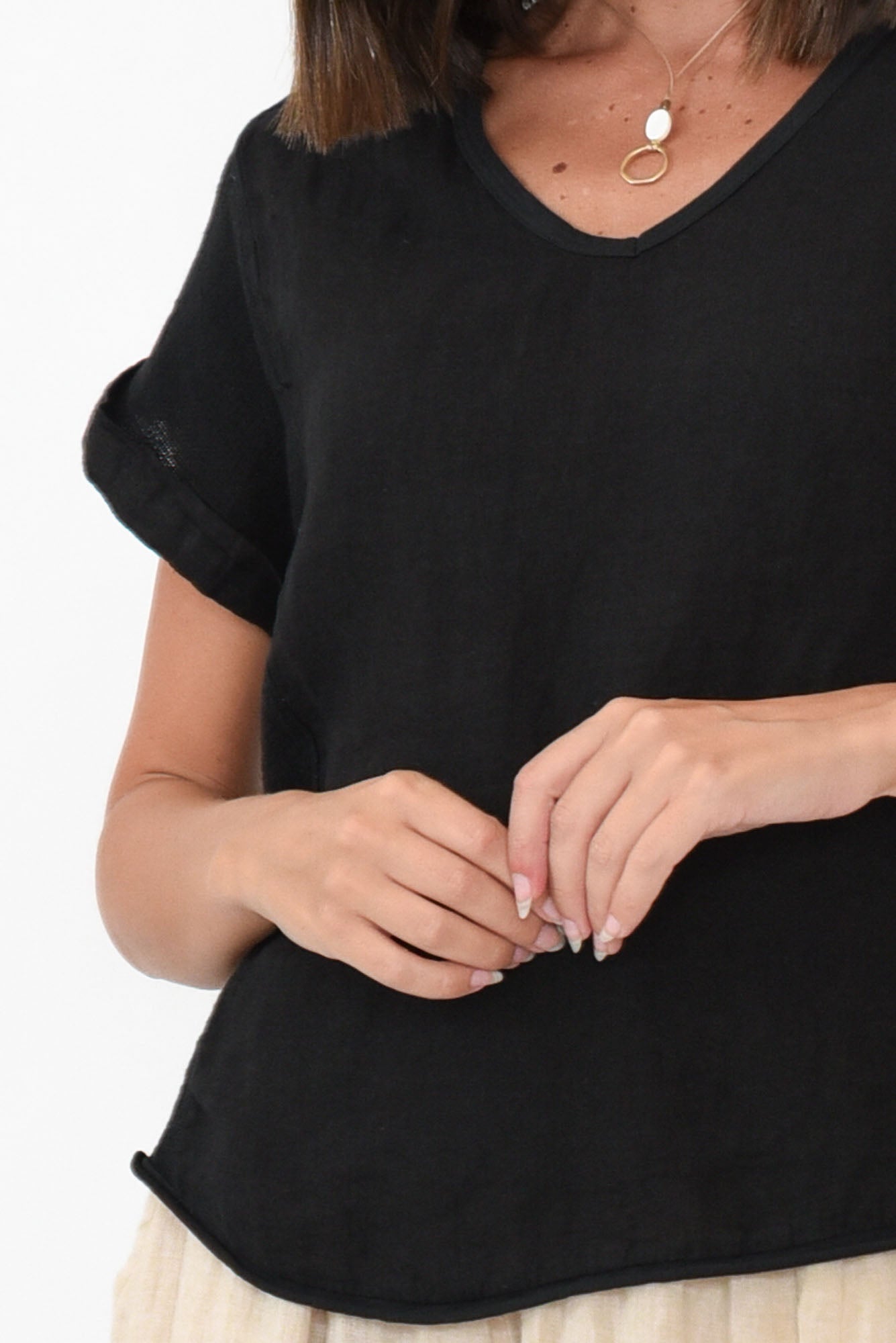 Dorian Black Linen Cotton Top