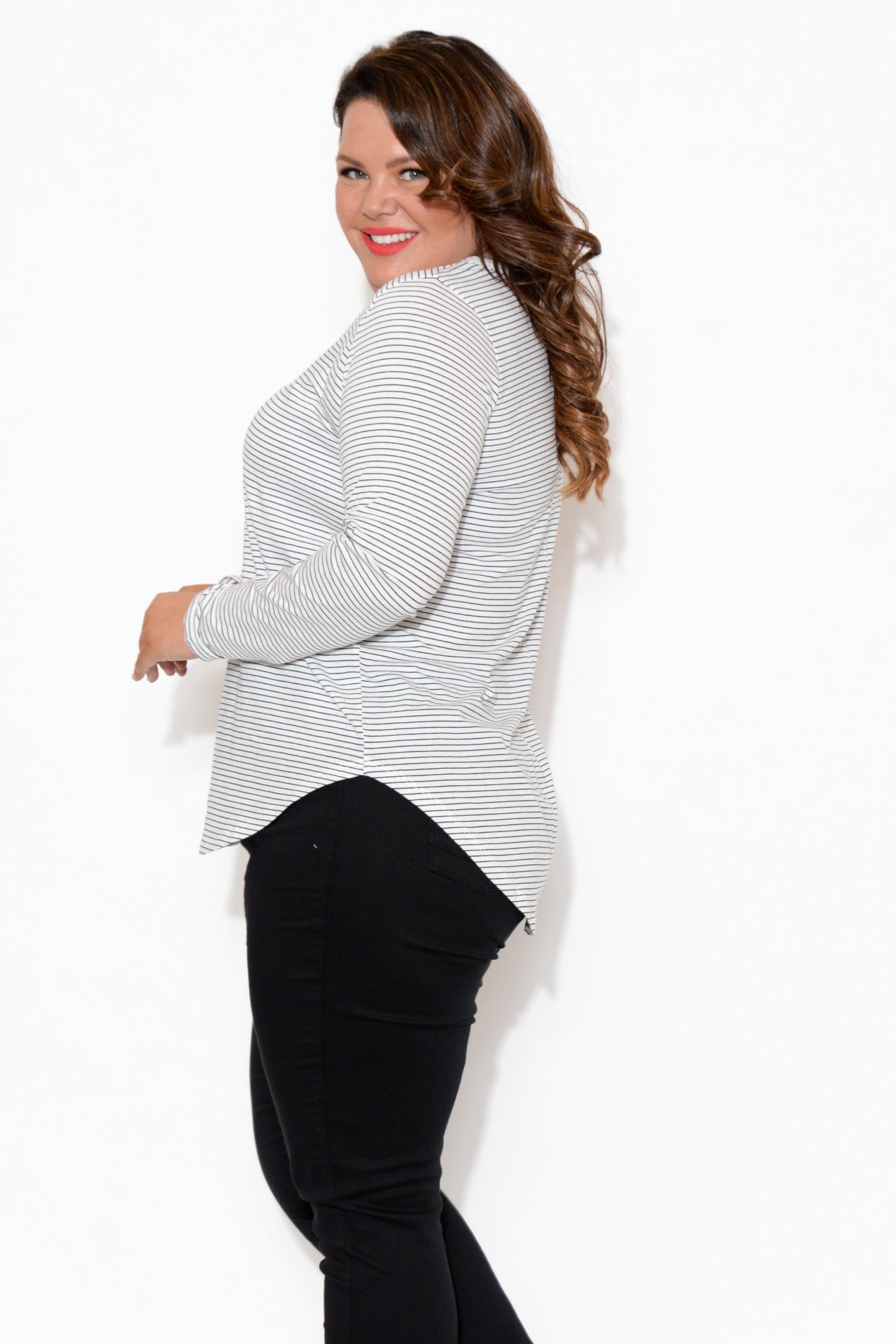 Megan White Stripe Long Sleeve Cotton Top