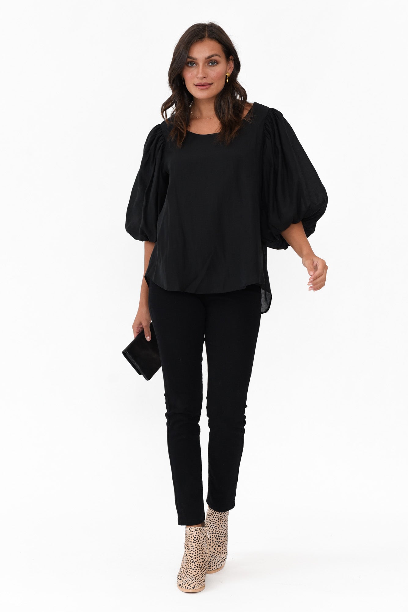 Gallagher Black Cotton Puff Sleeve Top