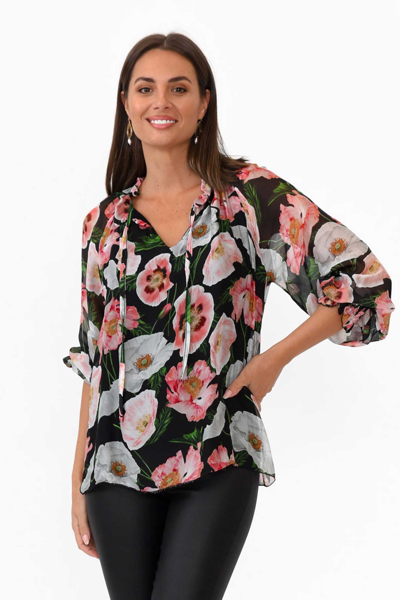 Eliska Black Floral Silk Top