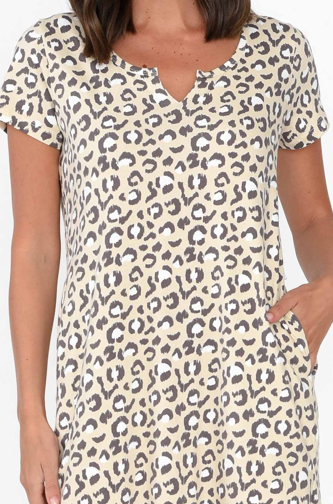 Mandy Brown Leopard Cotton Tee Dress