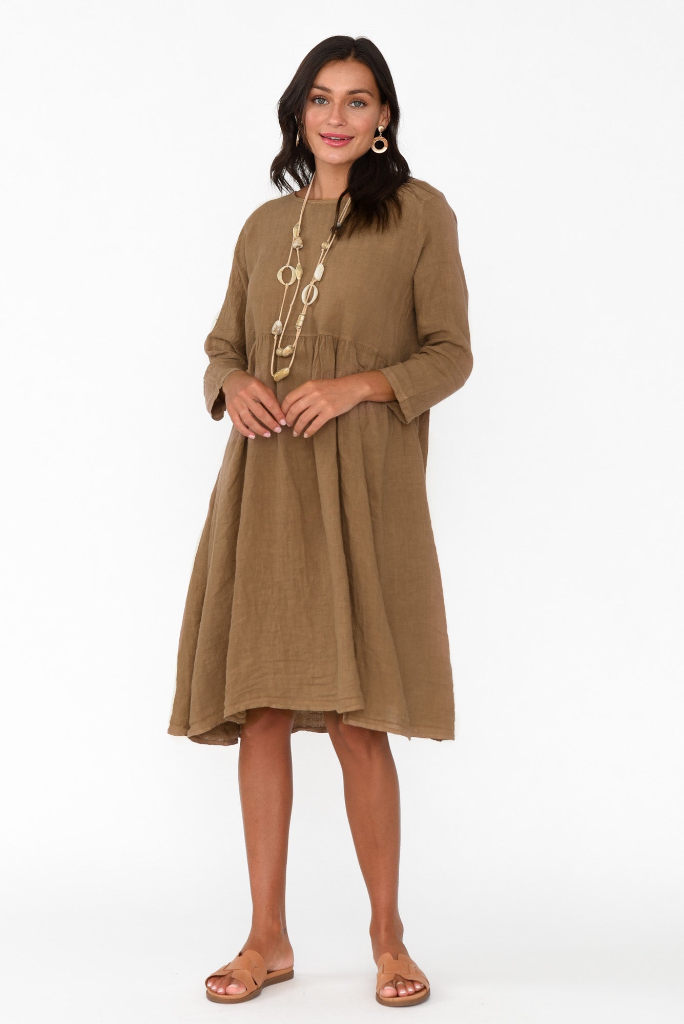 Maybelle Mocha Linen Pocket Dress