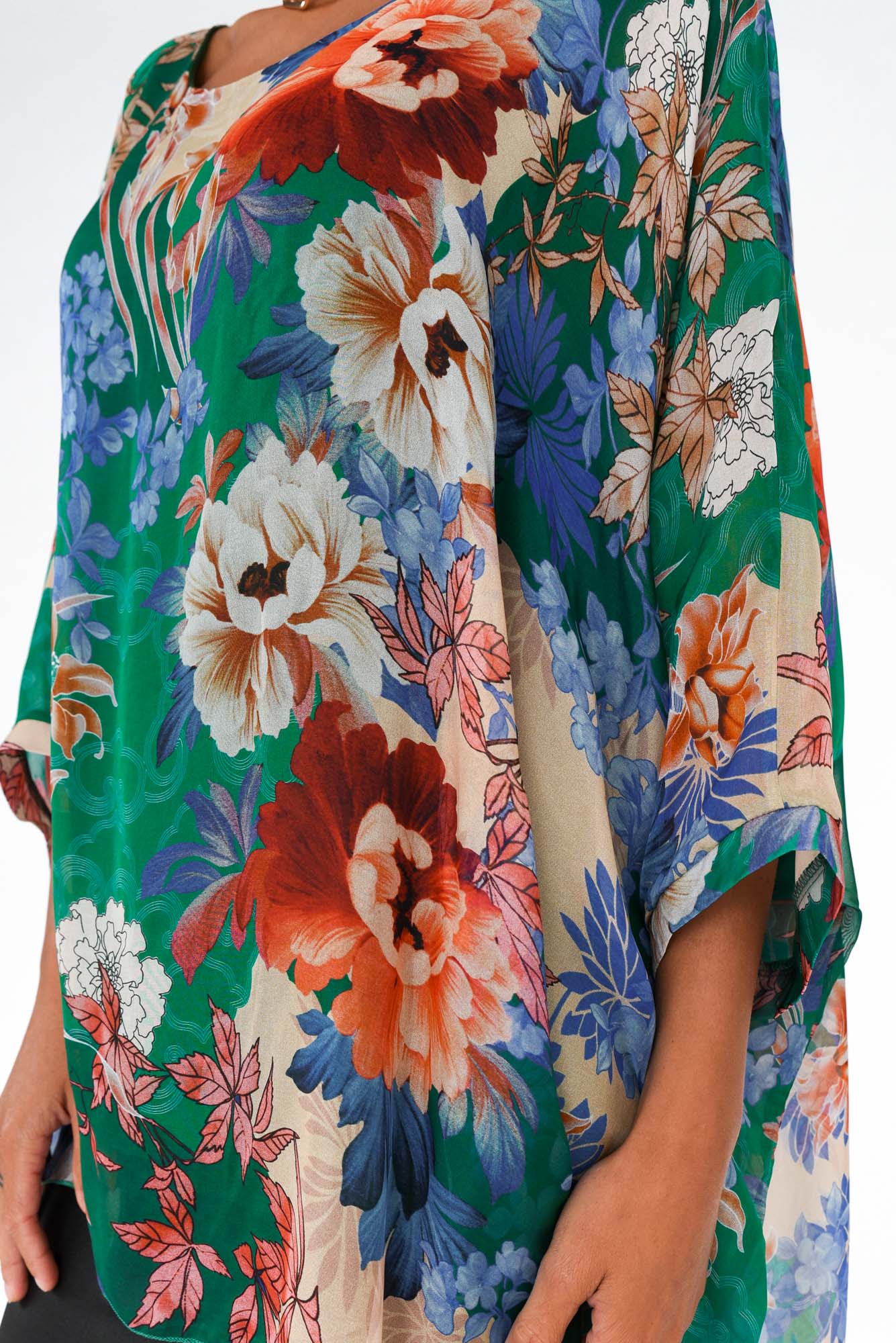 Wisteria Green Floral Silk Layer Top