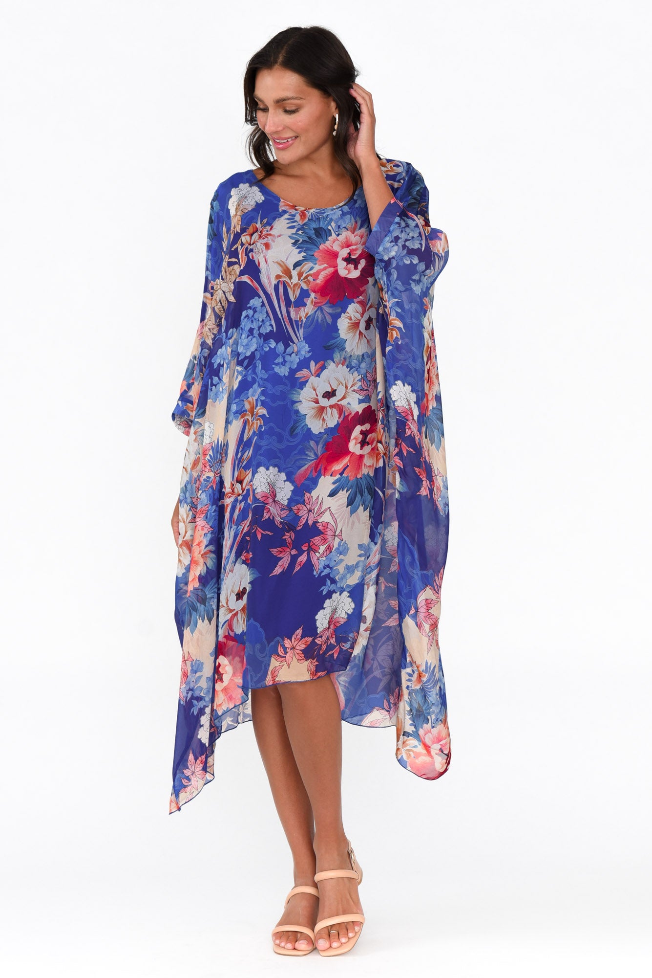 Marybeth Cobalt Floral Silk Kaftan