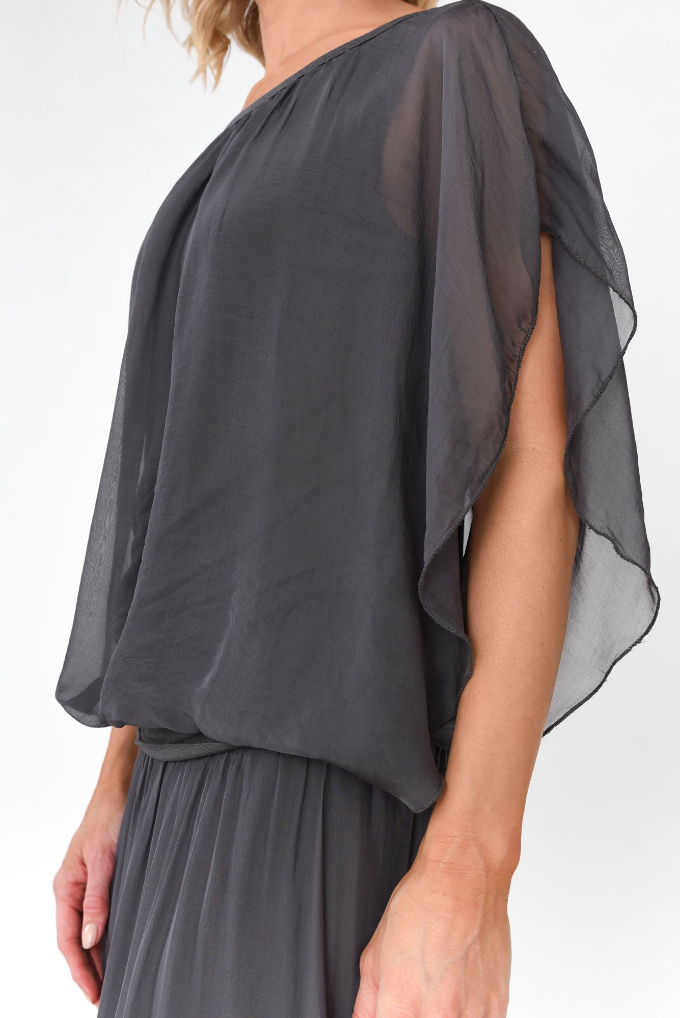 Evaline Charcoal Silk Layer Top