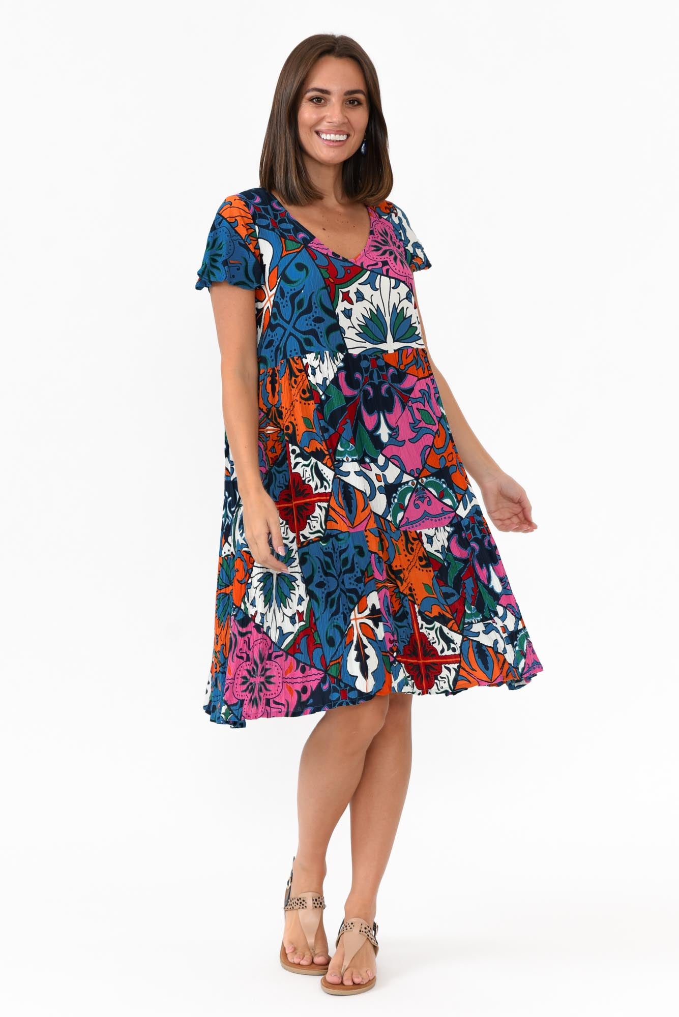 Azalea Blue Mosaic Crinkle Dress