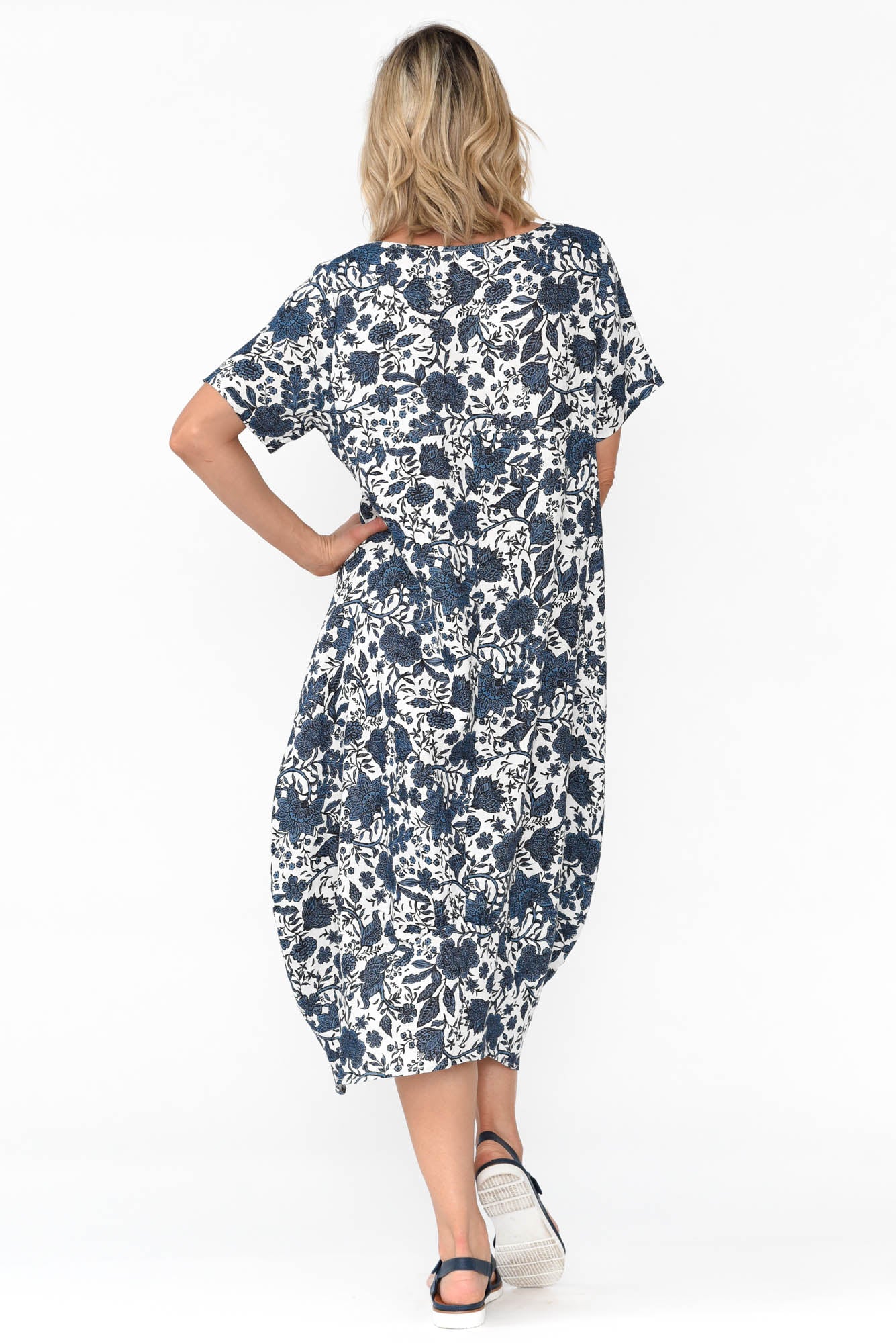 Mattie Navy Garden Linen Dress