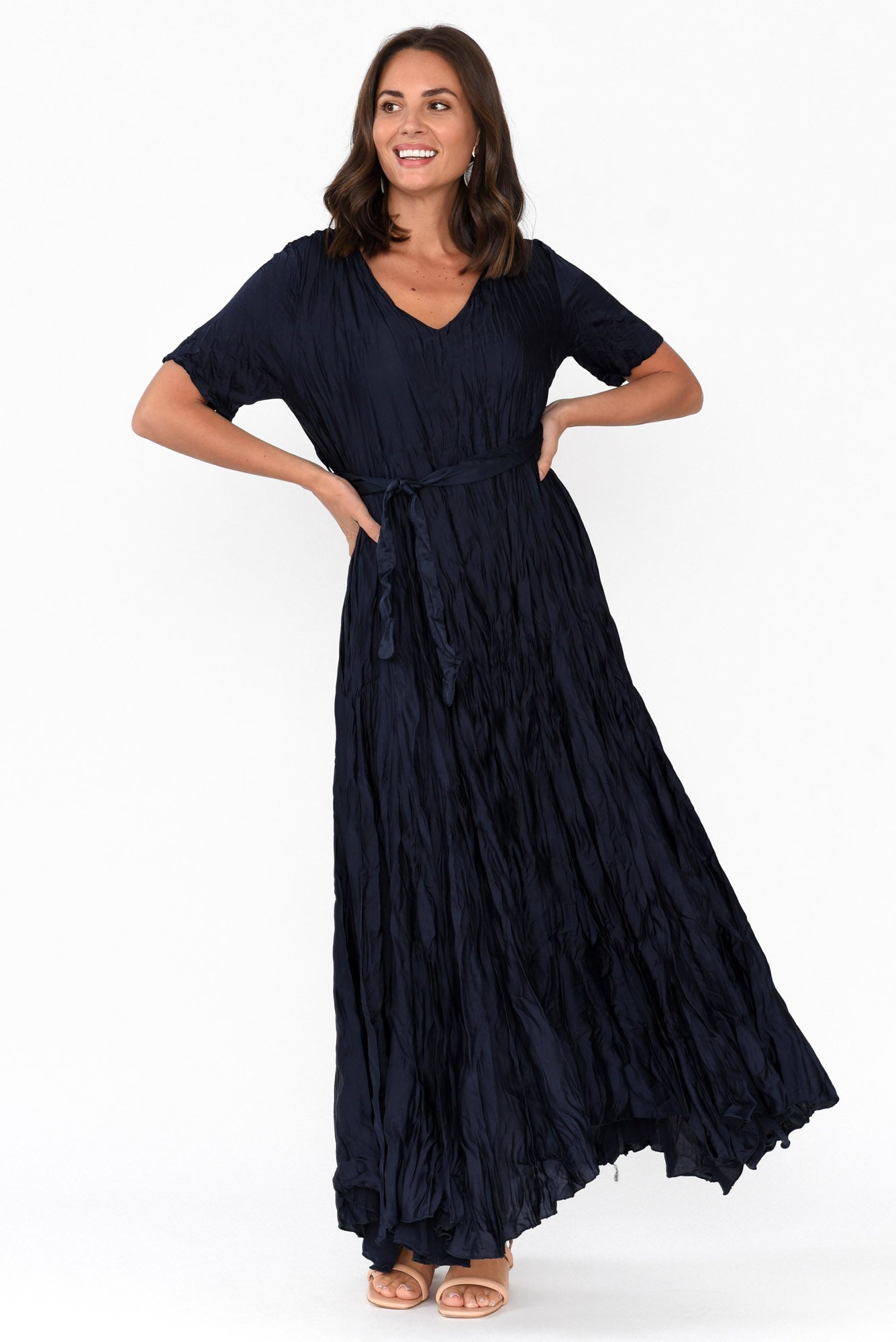 Bernice Navy Gloss Crinkle Dress