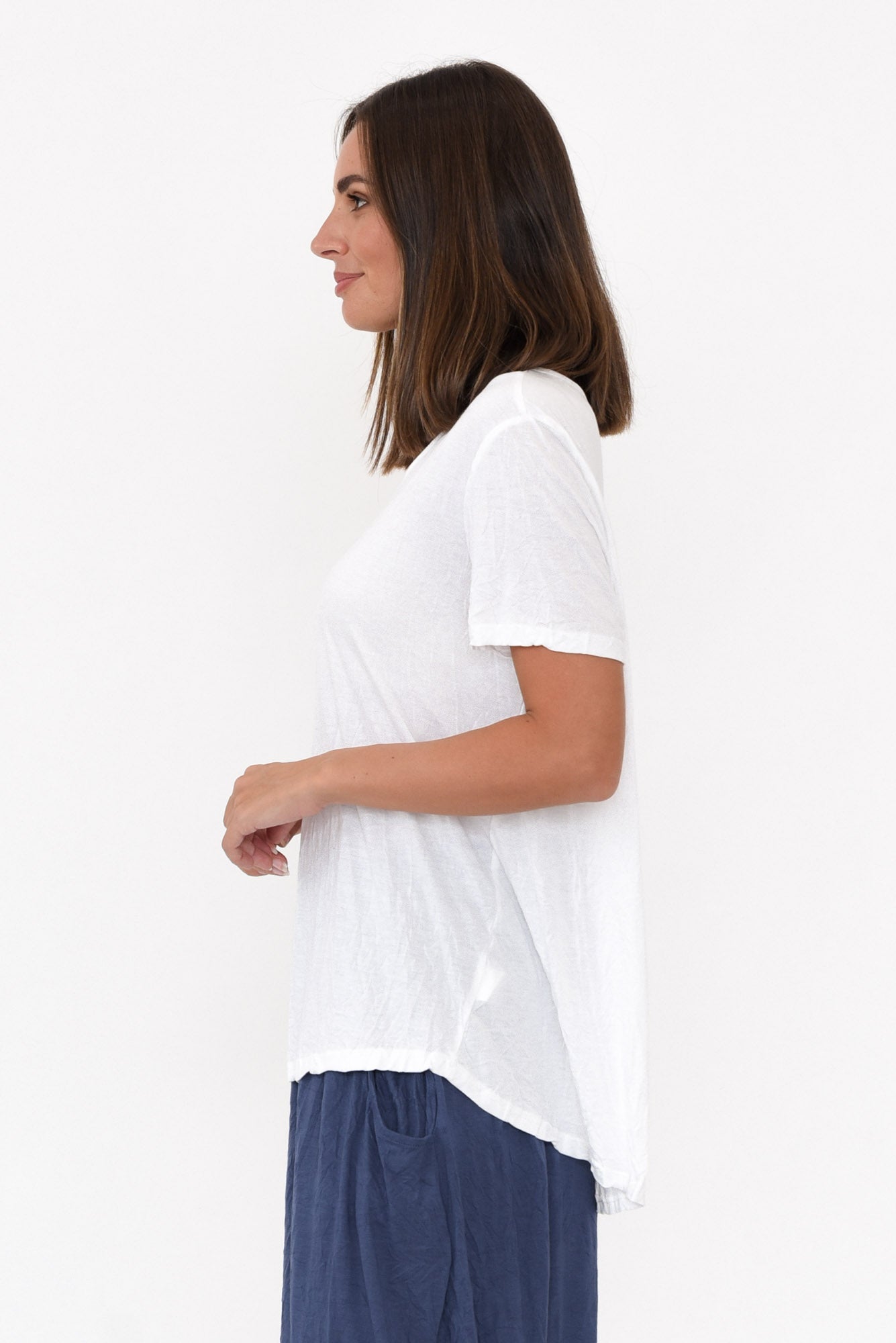 Marley White Crinkle Cotton Short Sleeve Top