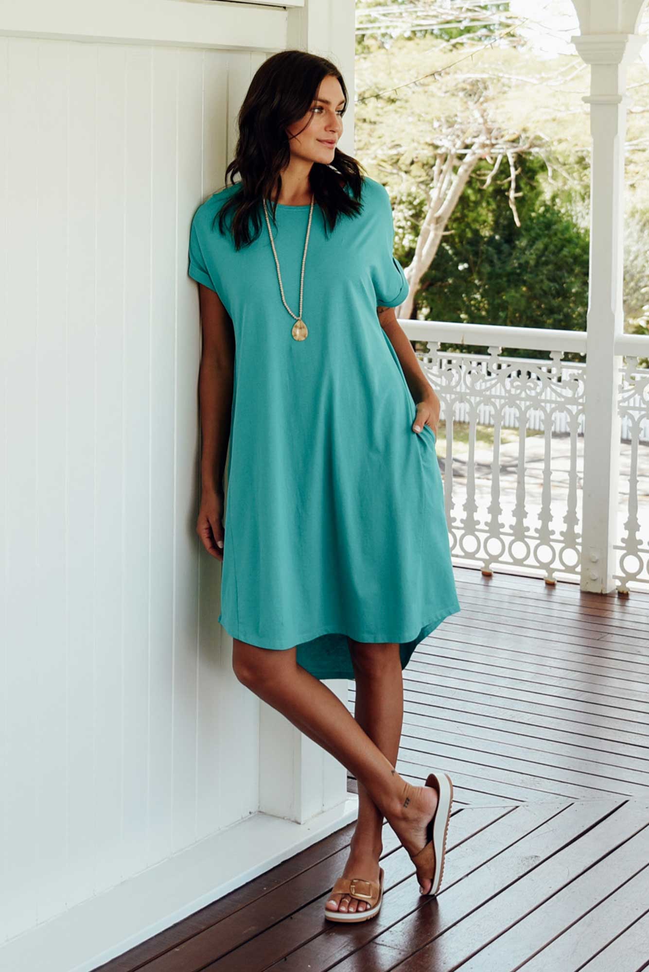 Maxine Jade Green Cotton T-Shirt Dress