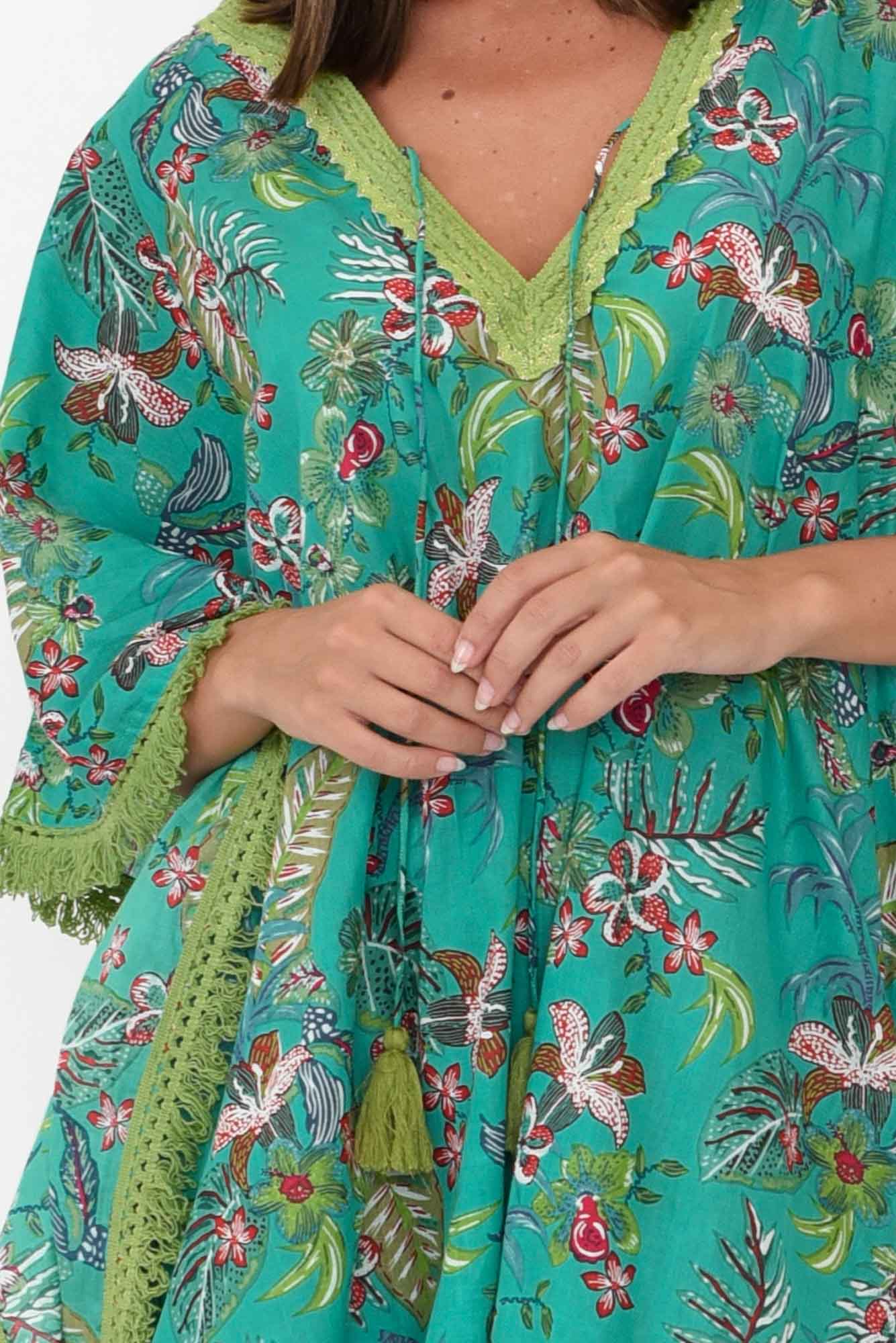 Bedarra Green Garden Cotton Kaftan