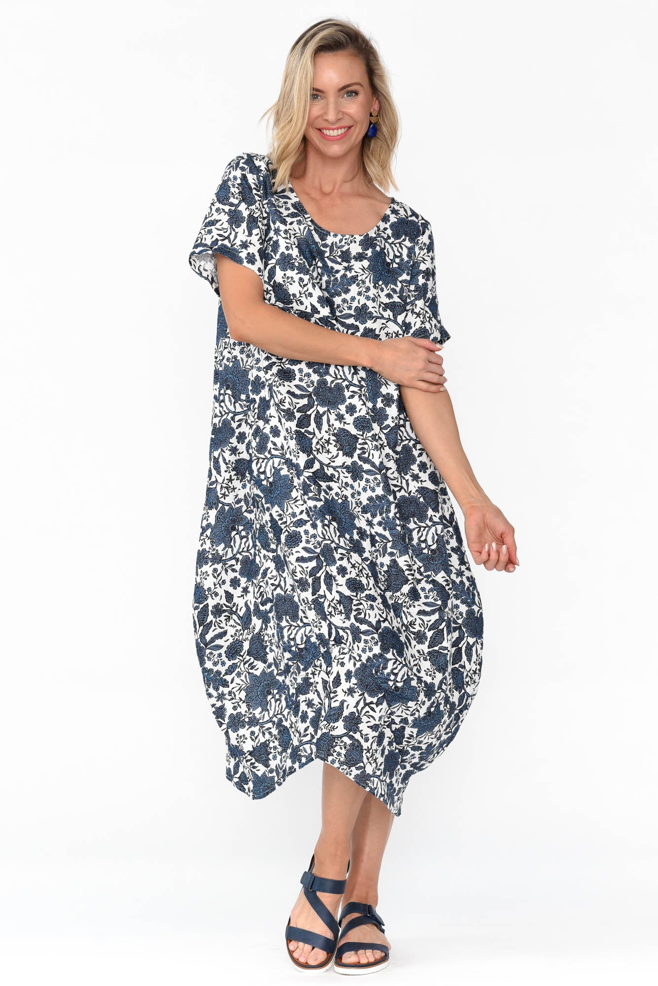 Mattie Navy Garden Linen Dress