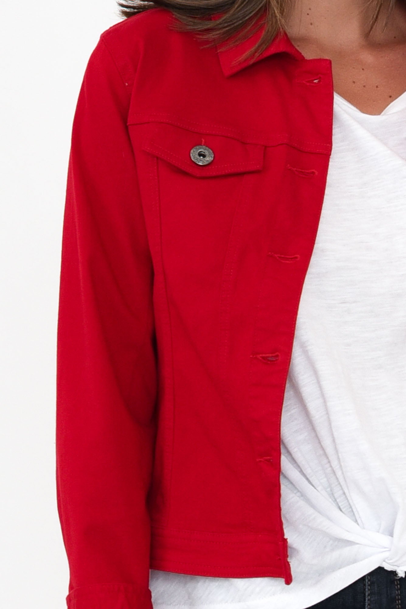 Danielle Red Stretch Jean Jacket