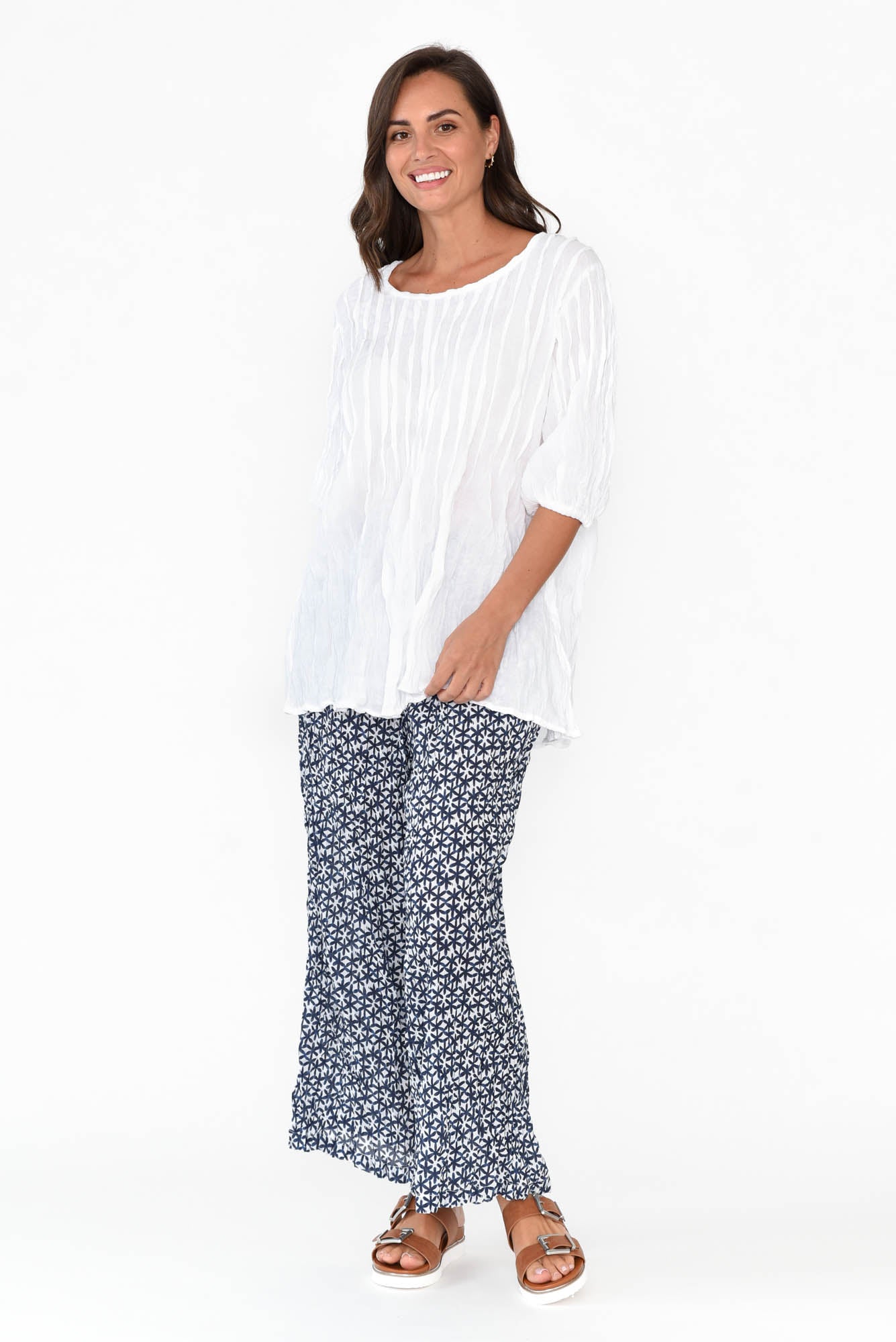 Selma White Crinkle Cotton Top