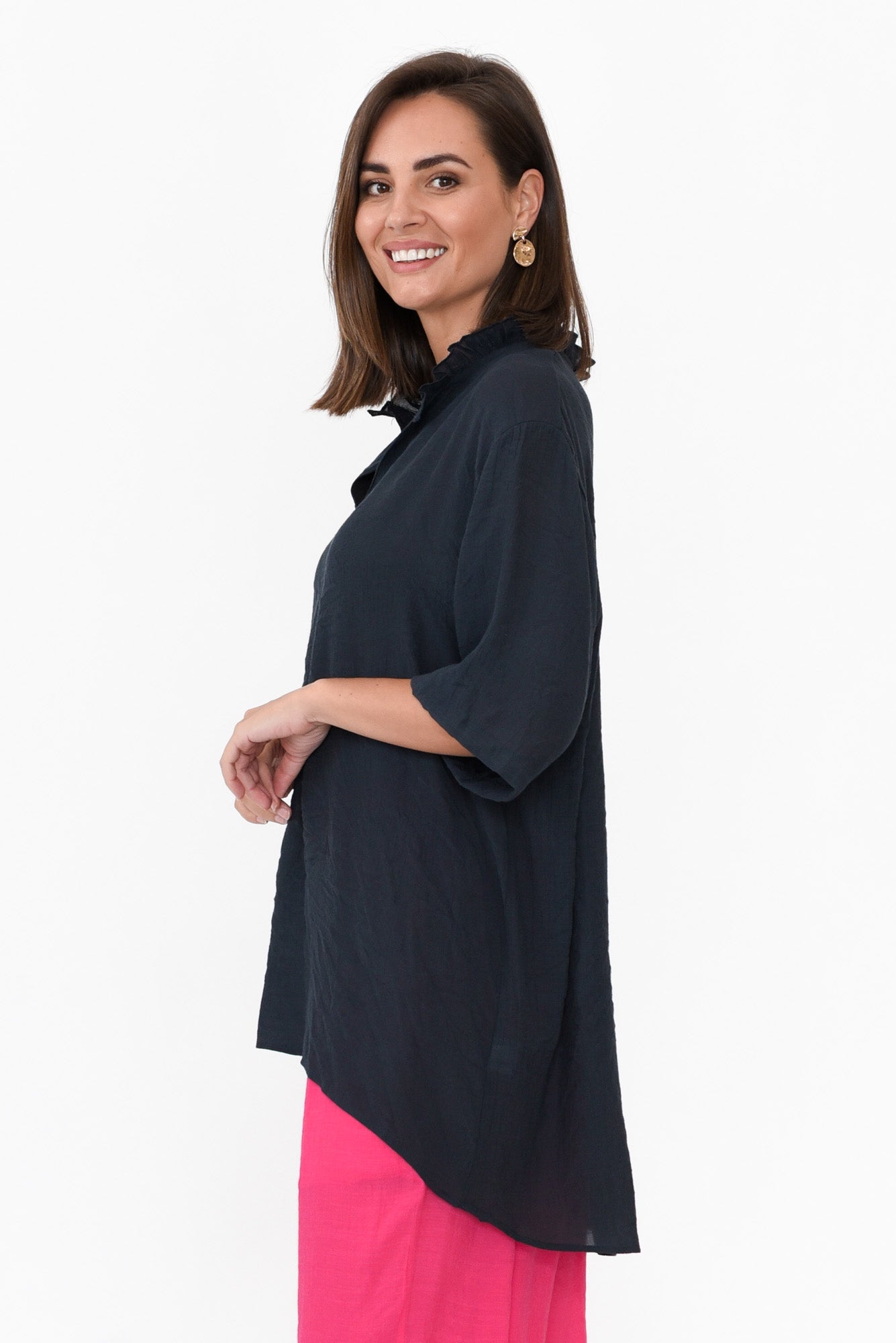 Gideon Navy Cotton Frill Top