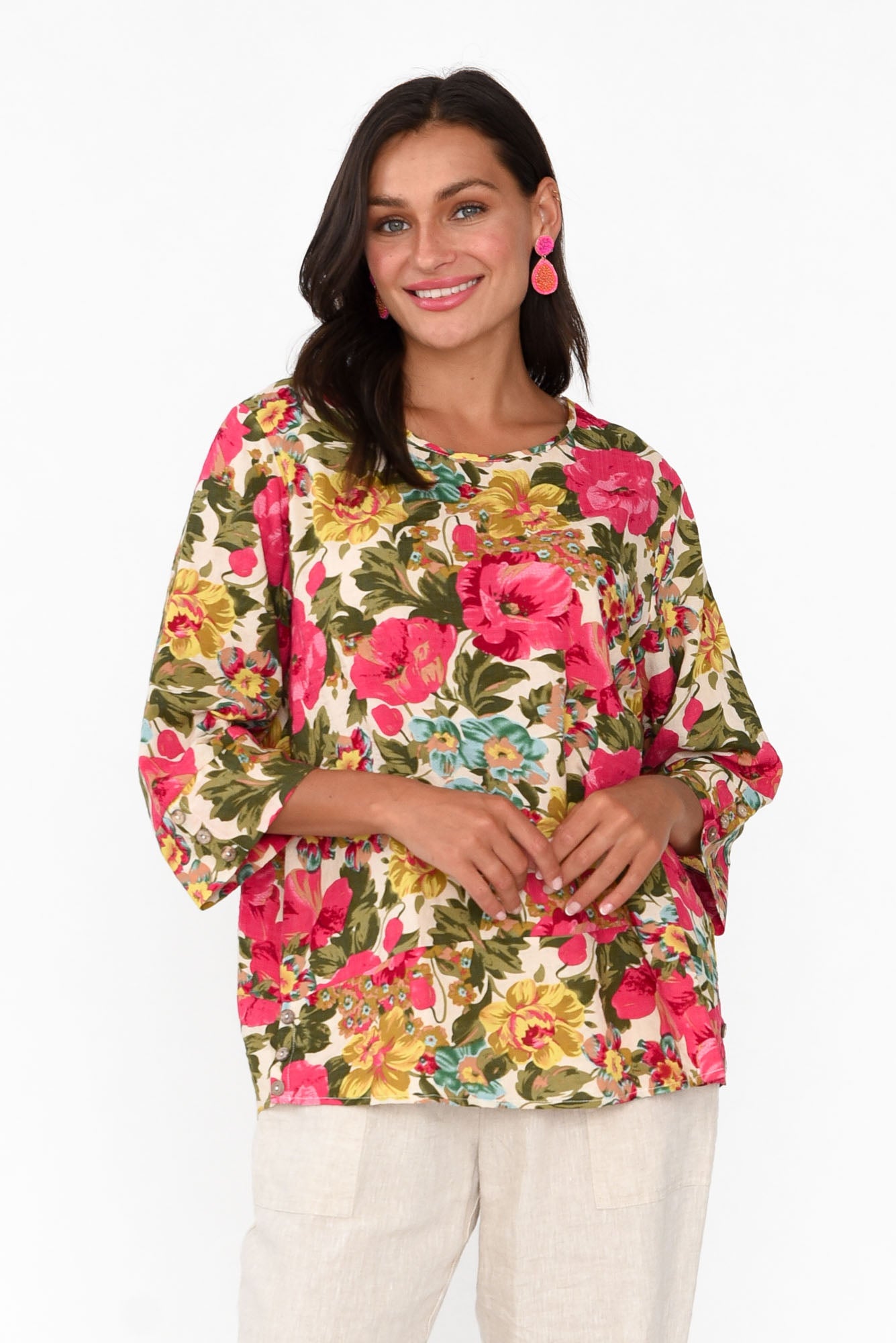Stormy Pink Floral Cotton Blend Top