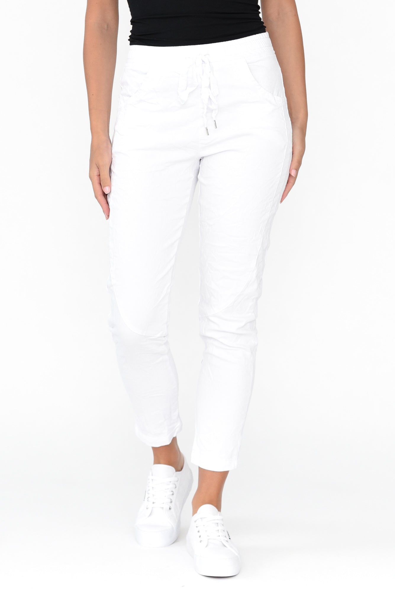 Joselyn White Cotton Blend Drawstring Pant