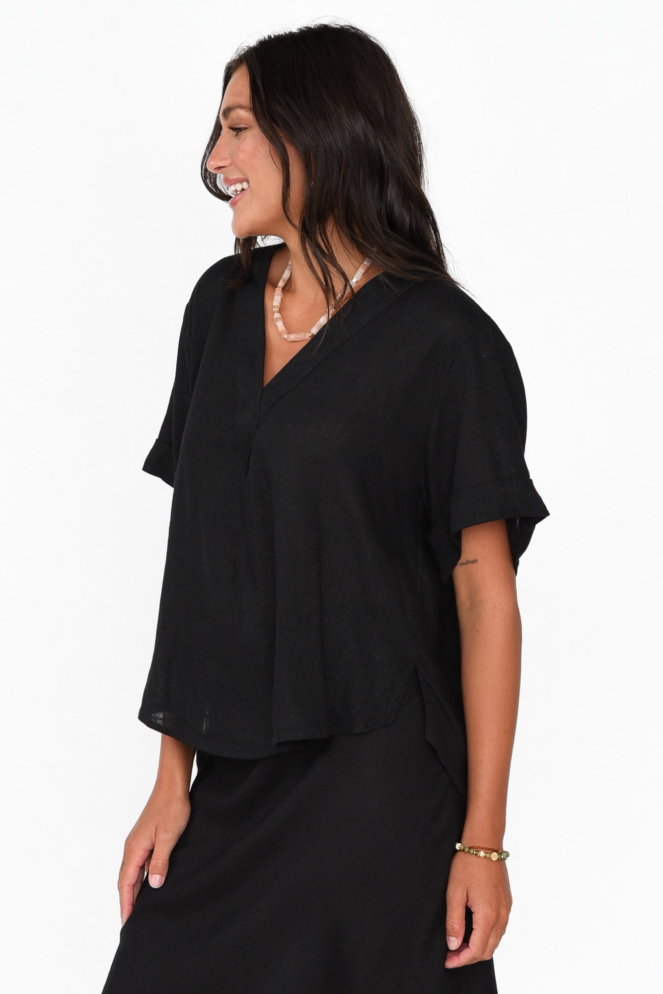 Angelia Black V Neck Top